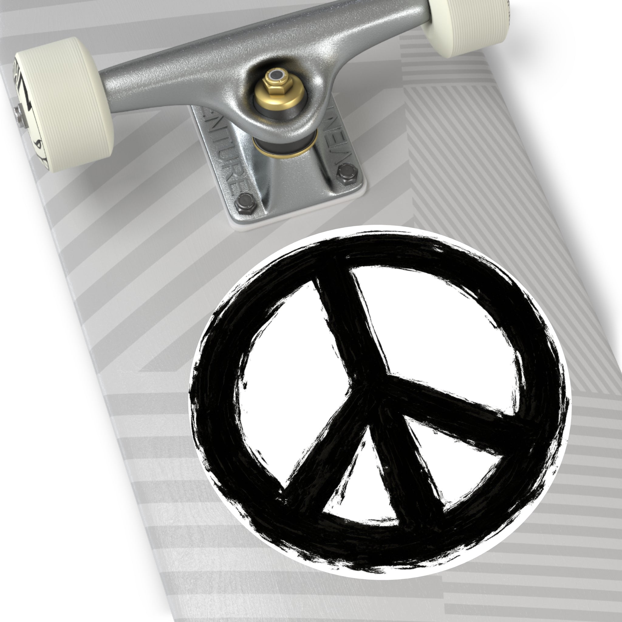 Hand-Painted Peace Symbol Round Vinyl Sticker | Black Brushstroke Peace Sign