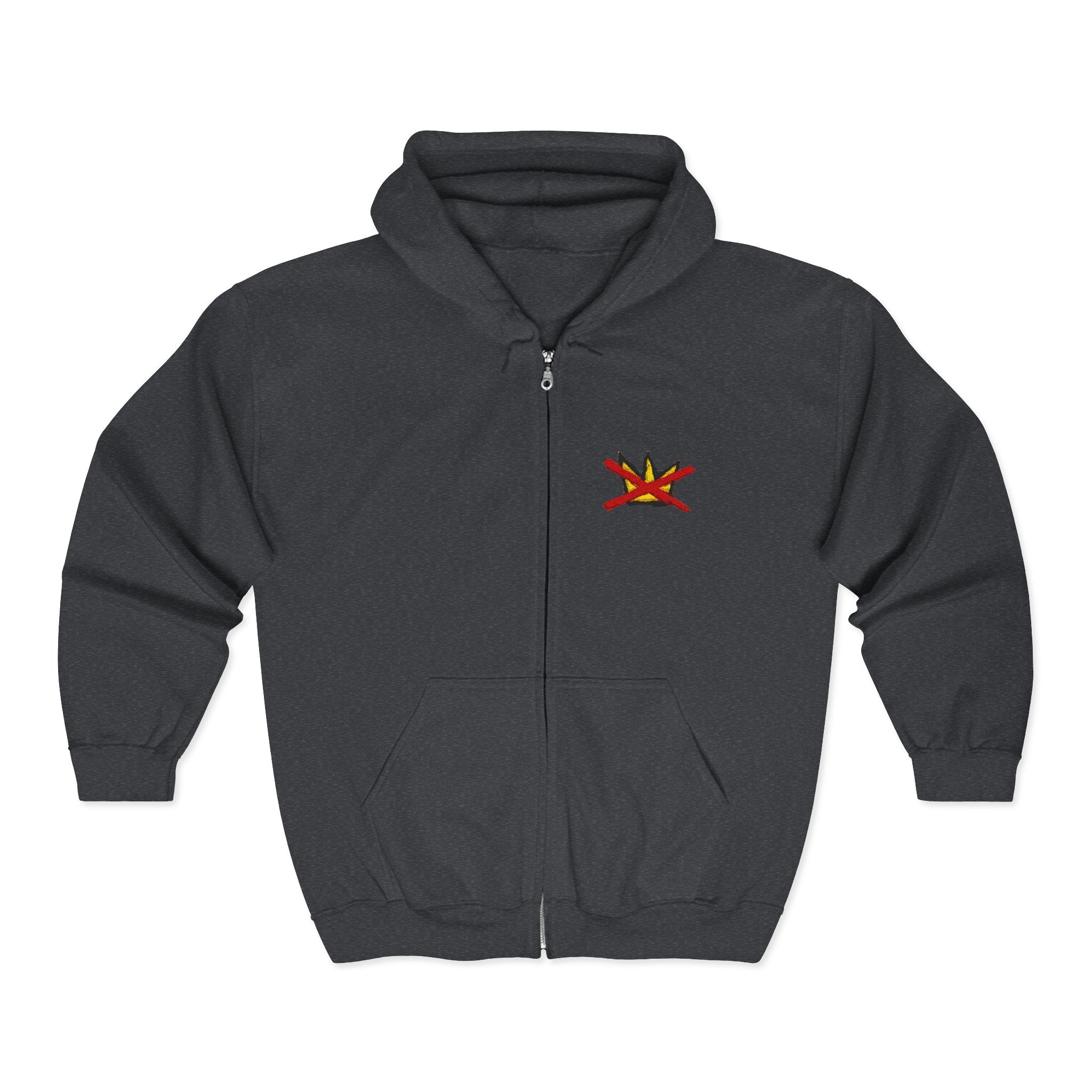 No Kings Embroidered Zip Hoodie | Hand-drawn Full Zip Hooded Sweatshirt