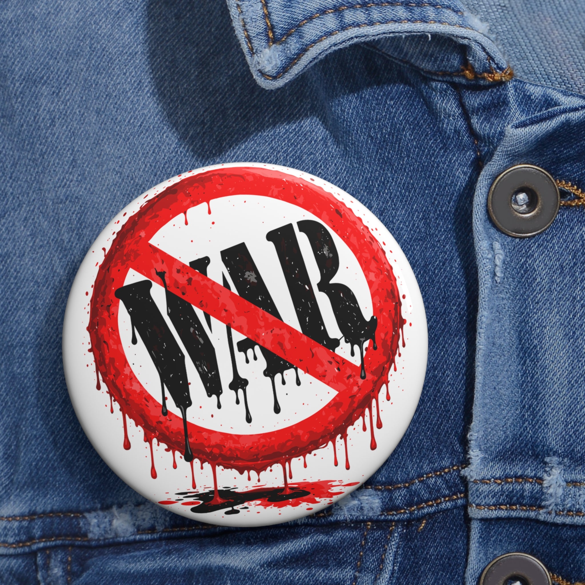 No War Symbol pin button | oil and blood drip