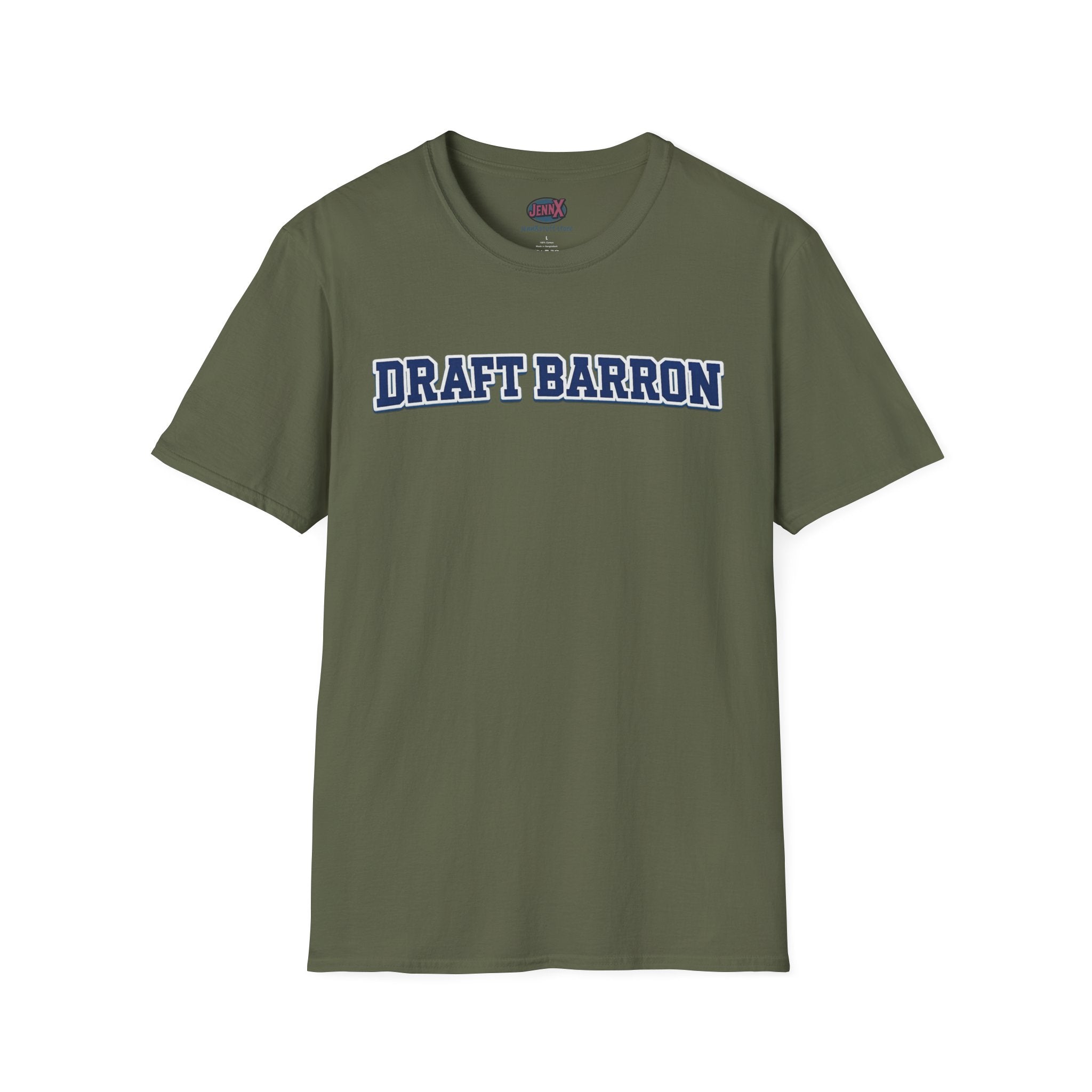 Draft Barron T-Shirt | Collegiate Block Text, White Tee