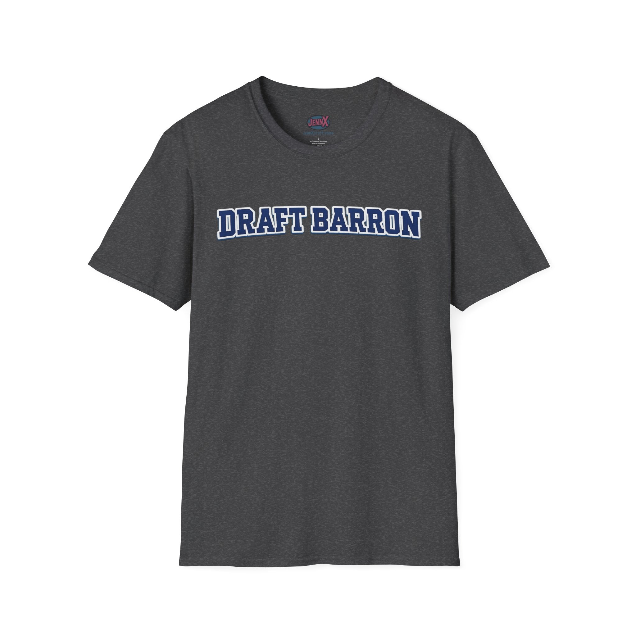 Draft Barron T-Shirt | Collegiate Block Text, White Tee