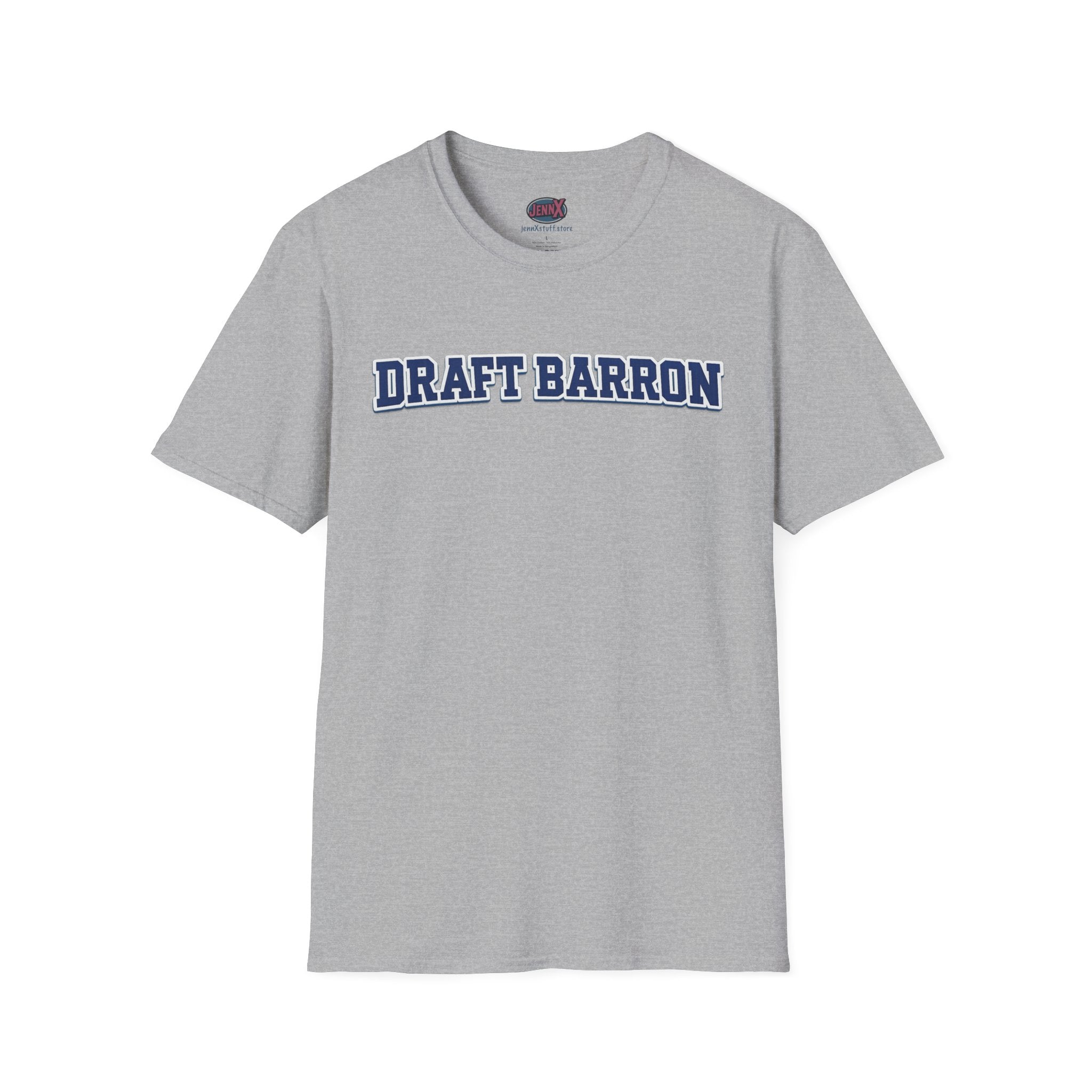 Draft Barron T-Shirt | Collegiate Block Text, White Tee