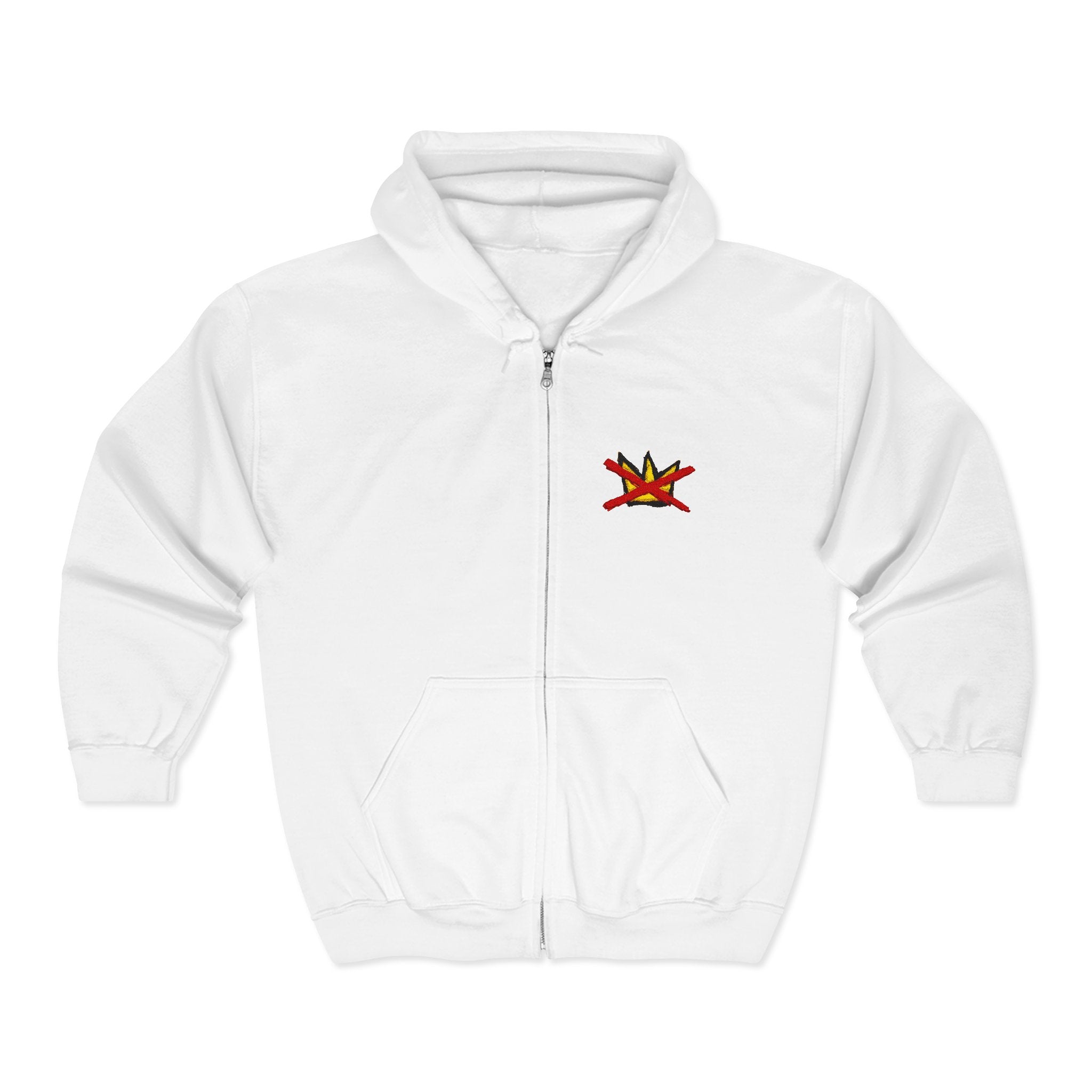No Kings Embroidered Zip Hoodie | Hand-drawn Full Zip Hooded Sweatshirt