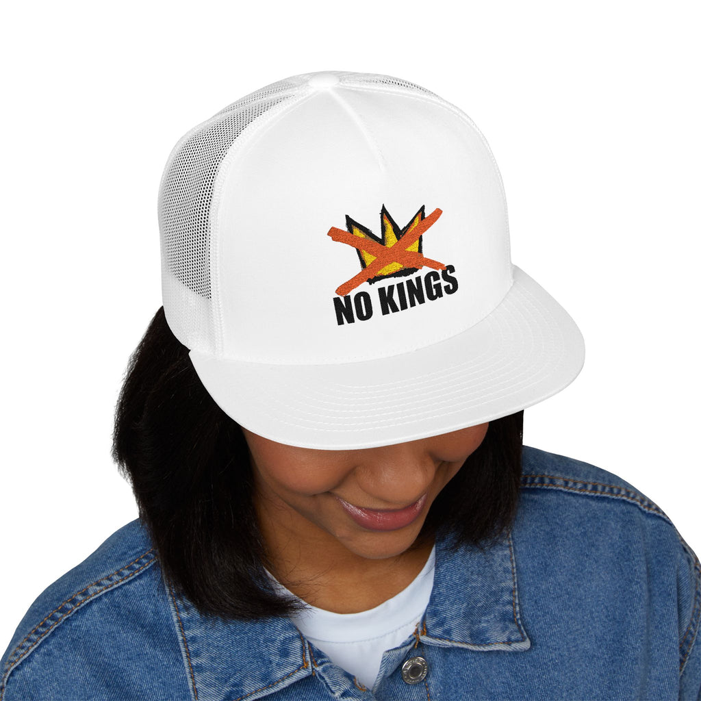 No Kings flame skull embroidery Trucker Cap | 5-panel mesh hat