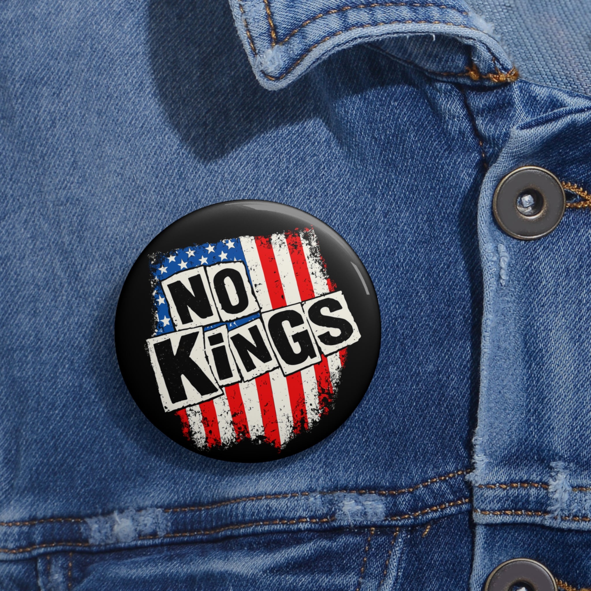 No Kings Sex Pistols parody Punk Rock American Flag Pinback Button