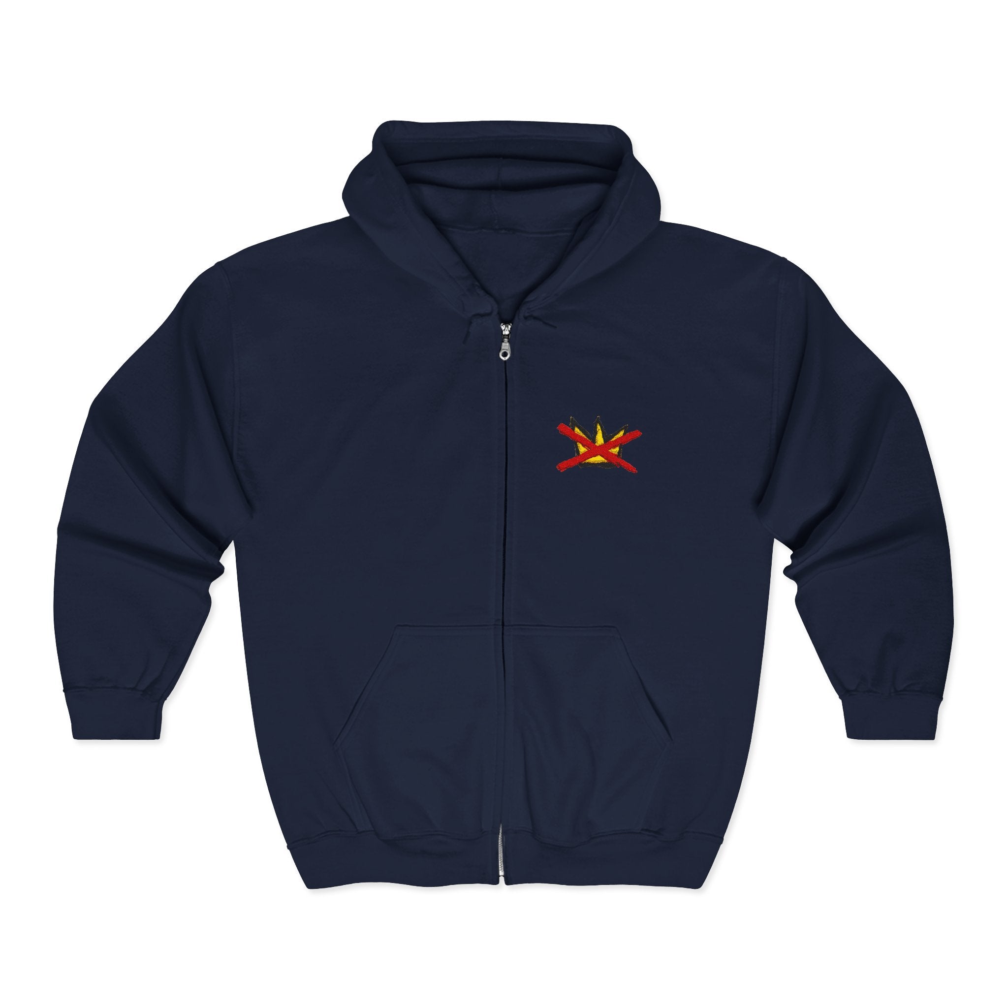 No Kings Embroidered Zip Hoodie | Hand-drawn Full Zip Hooded Sweatshirt