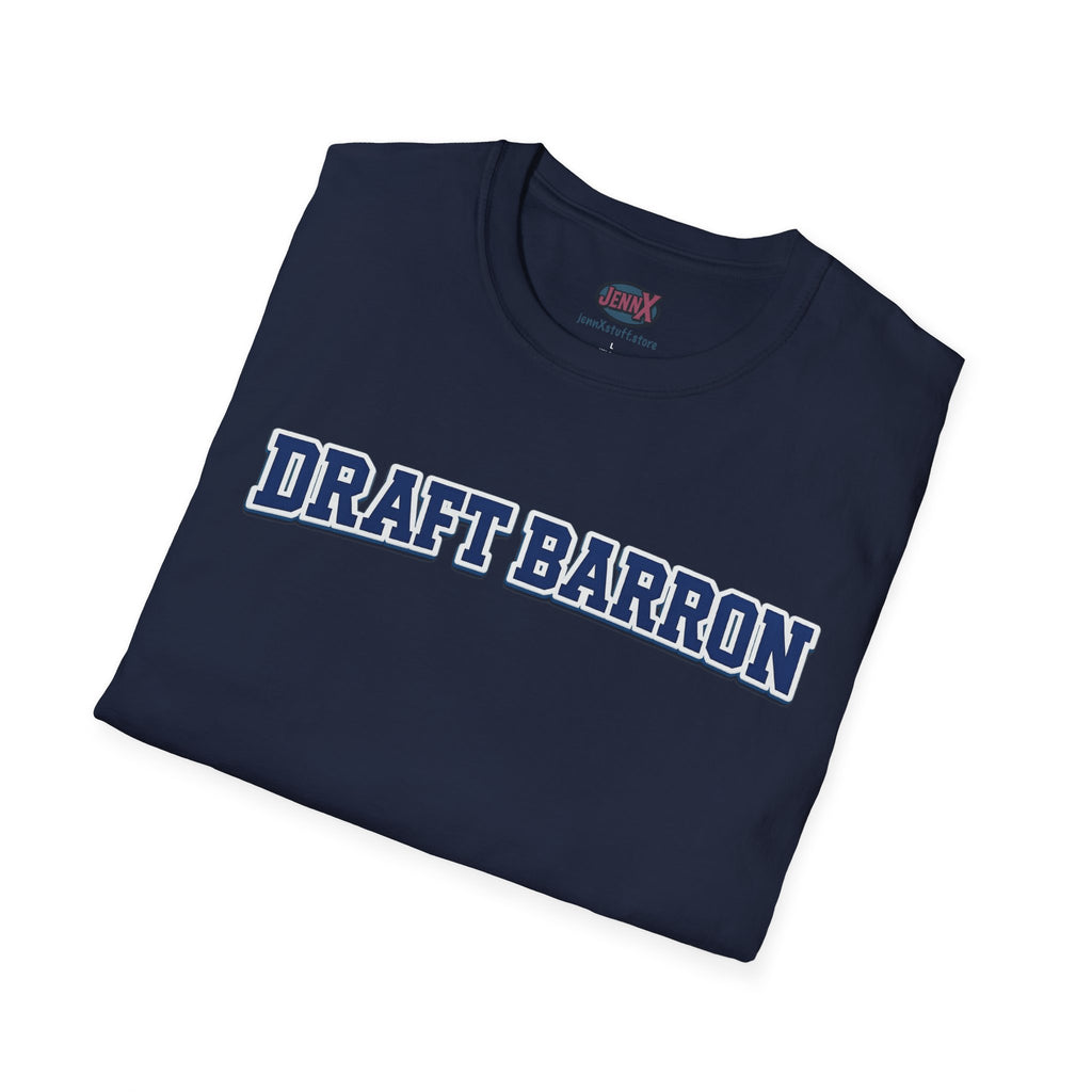 Draft Barron T-Shirt | Collegiate Block Text, White Tee