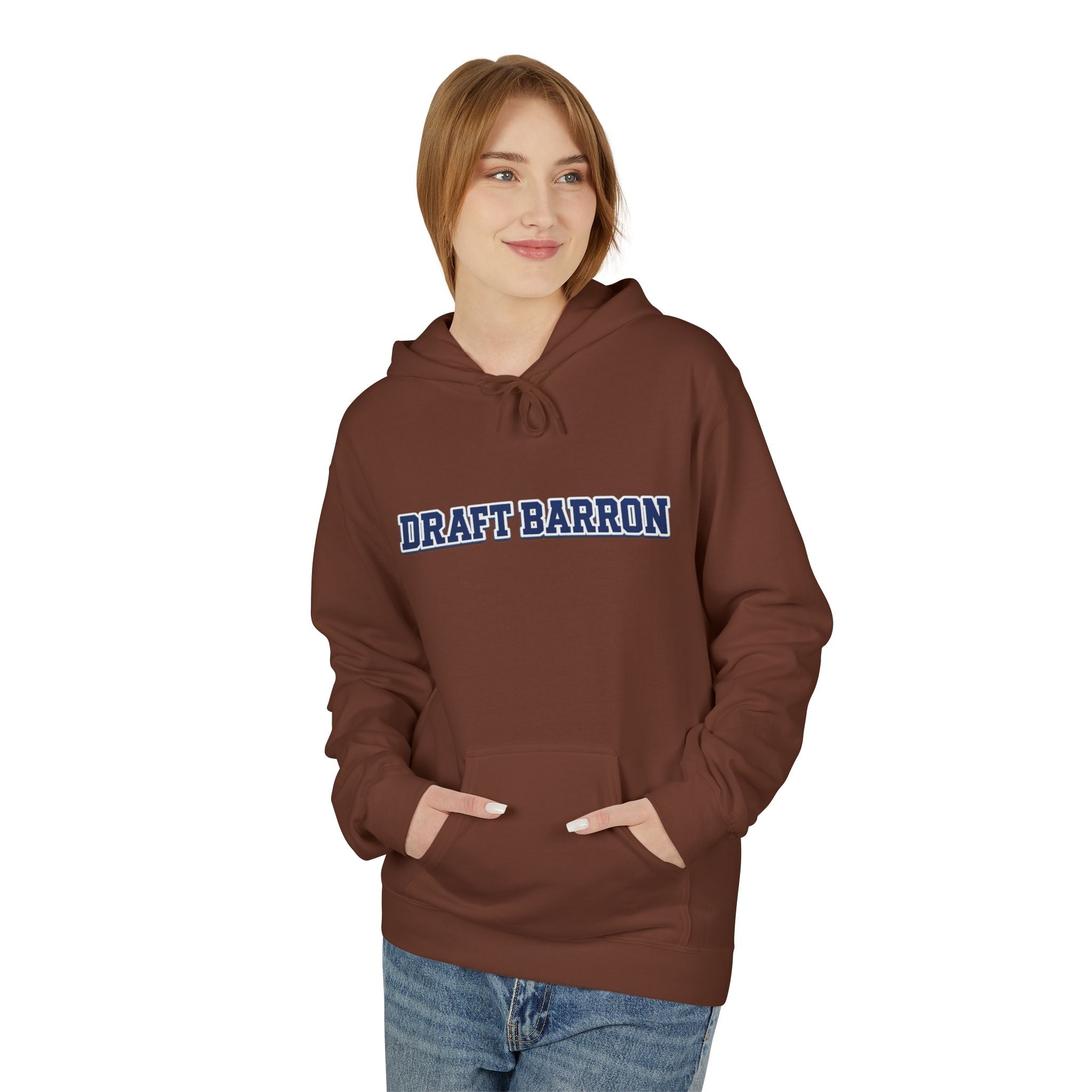 Draft Barron Hoodie | Collegiate Text Logo, White Pullover