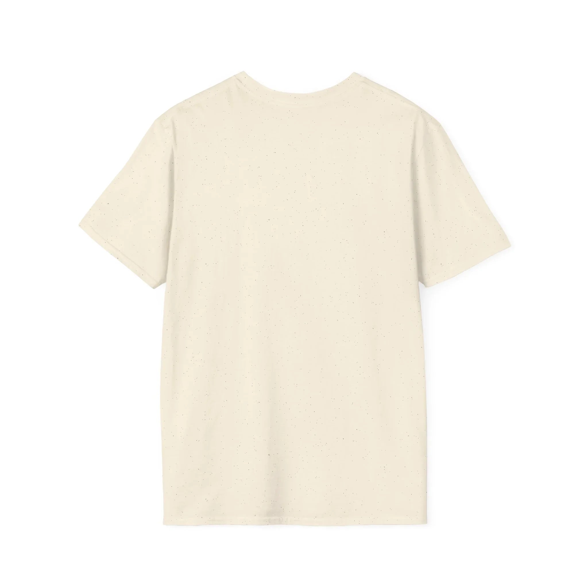 Cream speckled protest tee, back view — unique anti-MAGA graphic shirt design