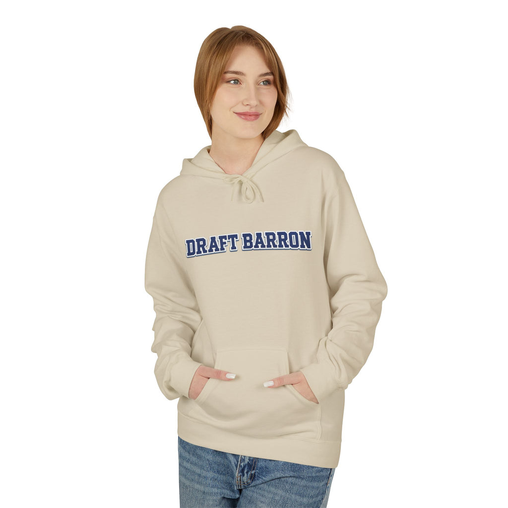 Draft Barron Hoodie | Collegiate Text Logo, White Pullover