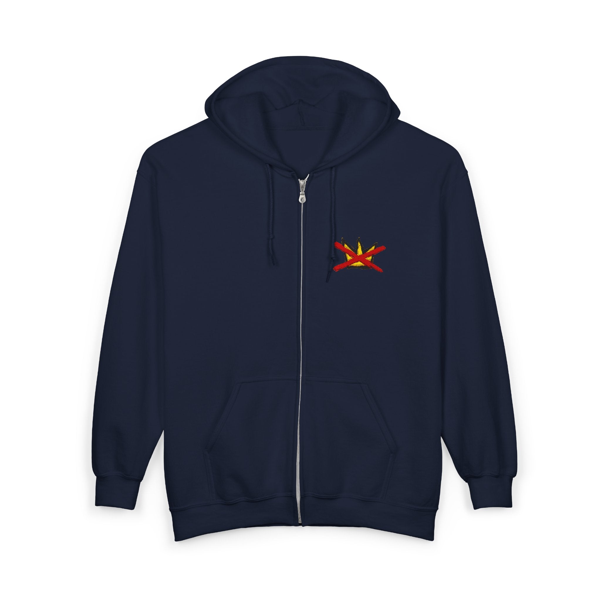 No Kings Embroidered Zip Hoodie | Hand-drawn Full Zip Hooded Sweatshirt