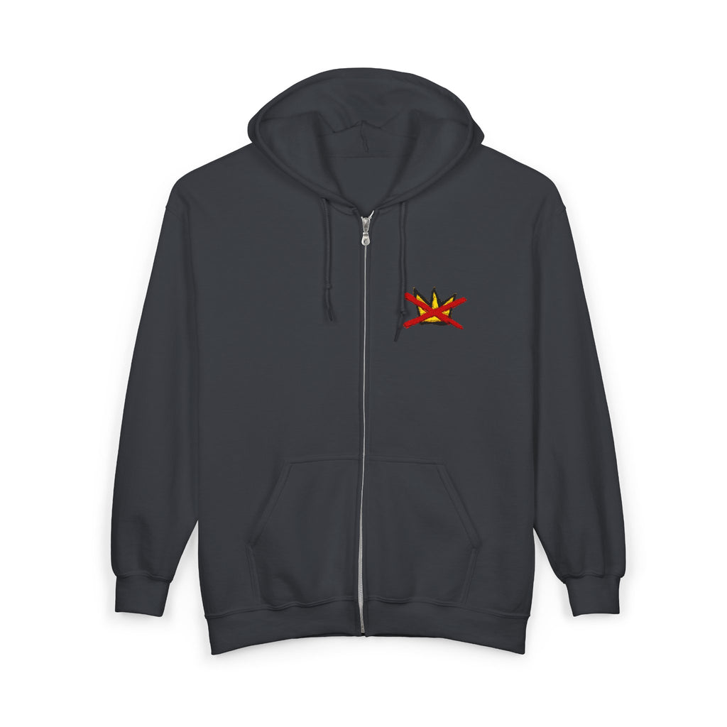 No Kings Embroidered Zip Hoodie | Hand-drawn Full Zip Hooded Sweatshirt
