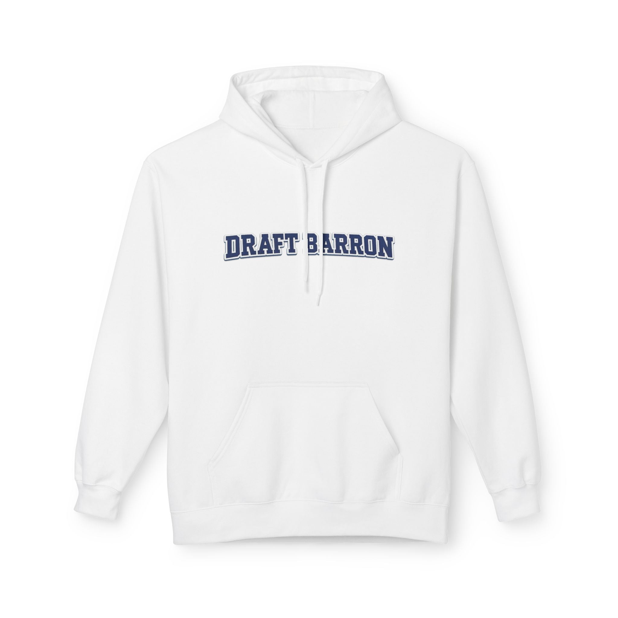 Draft Barron Hoodie | Collegiate Text Logo, White Pullover