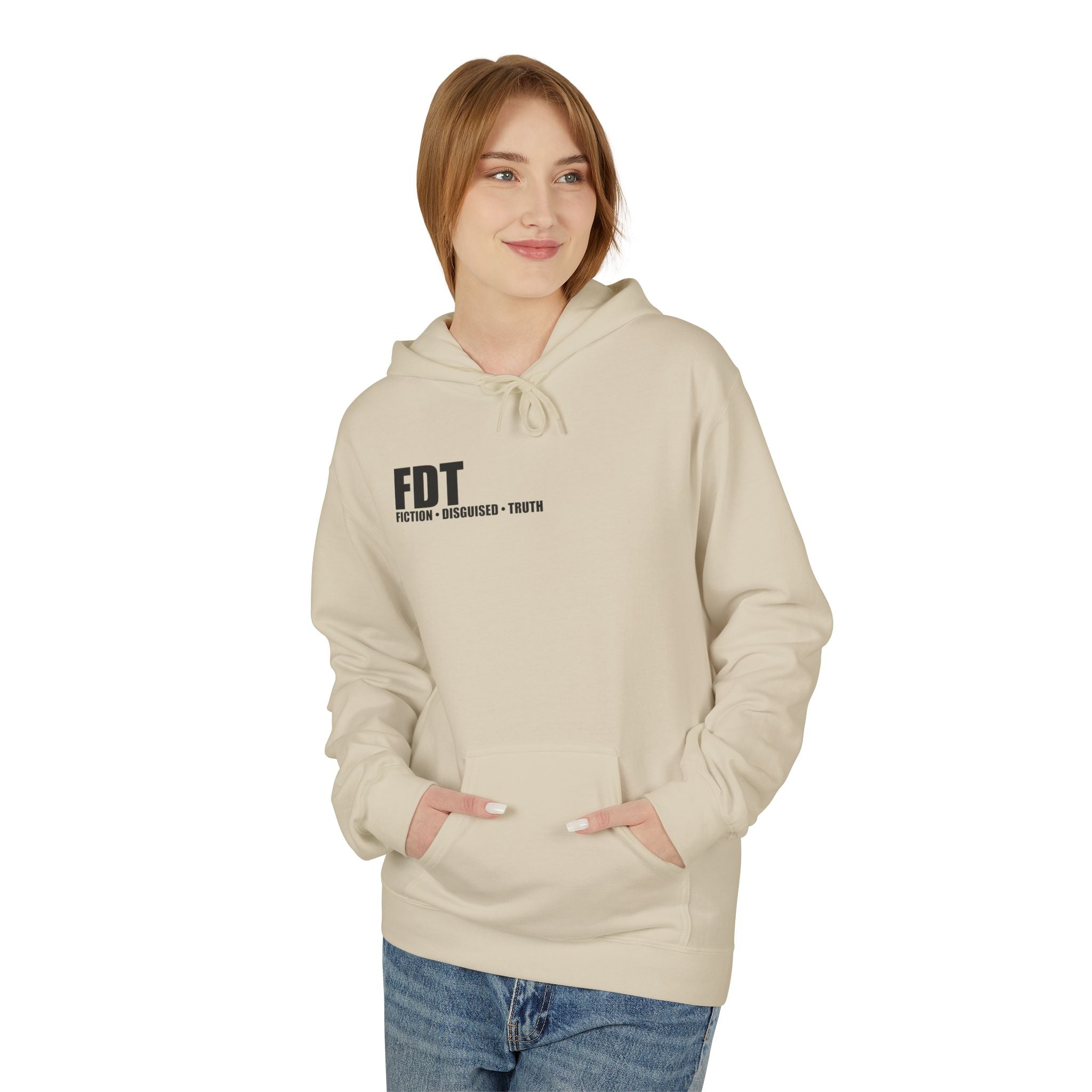 FDT minimalist text Hoodie | Small chest logo, white pullover