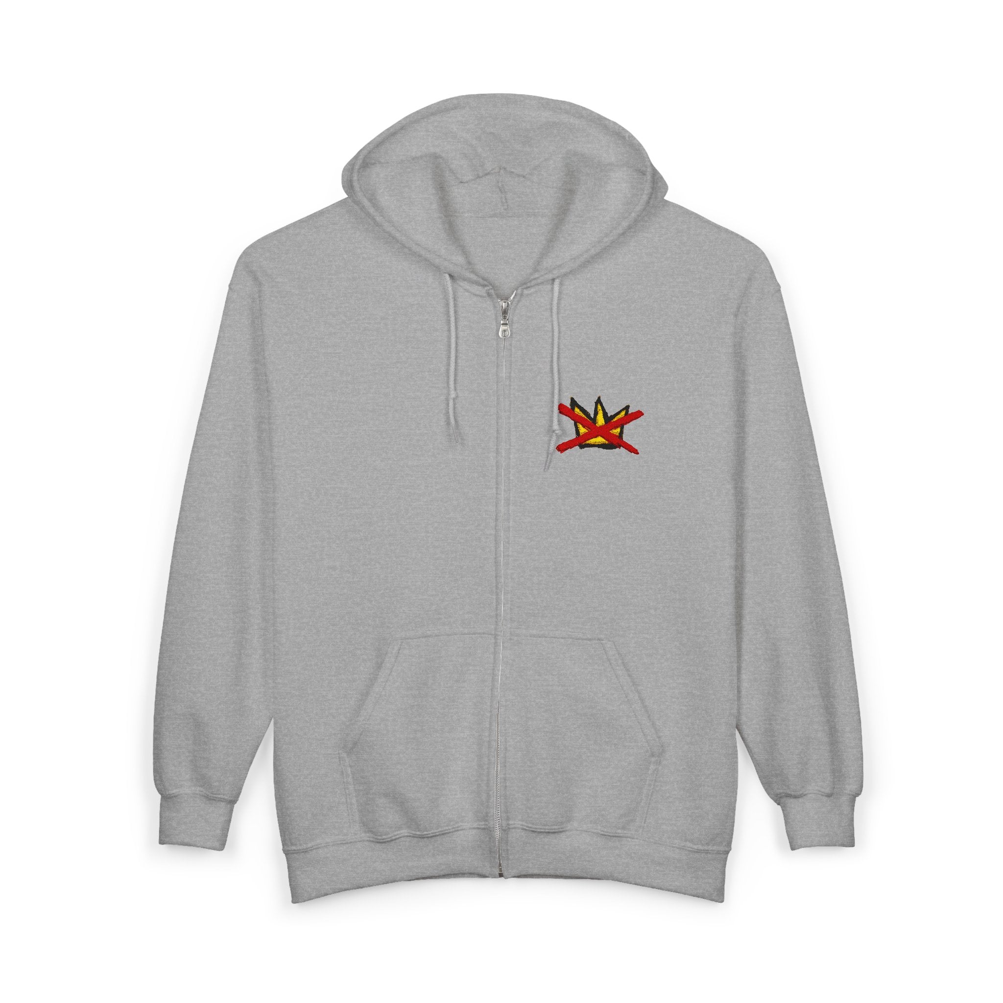 No Kings Embroidered Zip Hoodie | Hand-drawn Full Zip Hooded Sweatshirt
