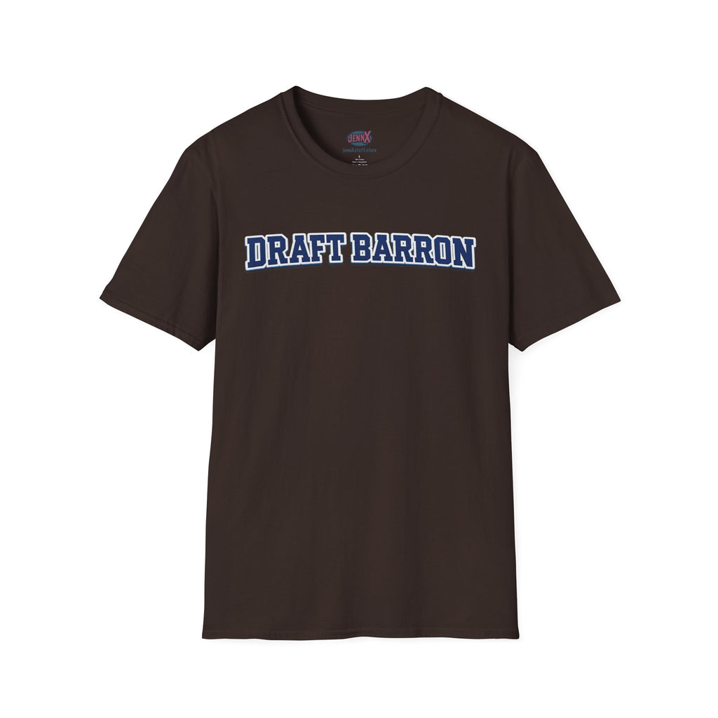 Draft Barron T-Shirt | Collegiate Block Text, White Tee