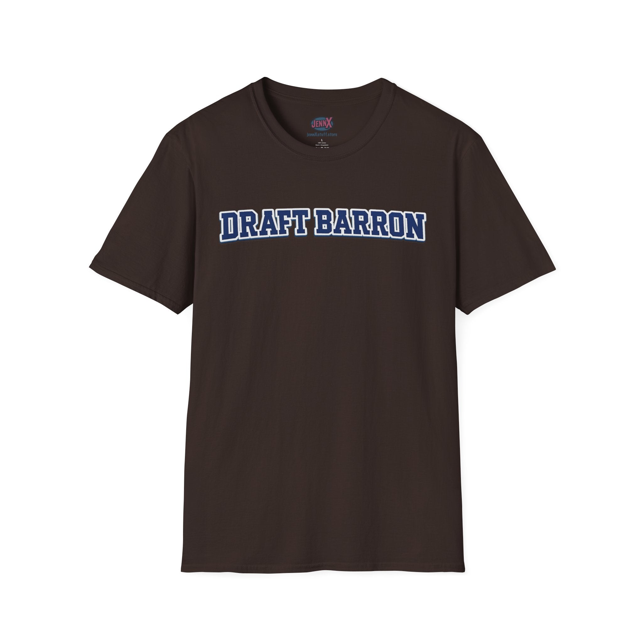 Draft Barron T-Shirt | Collegiate Block Text, White Tee