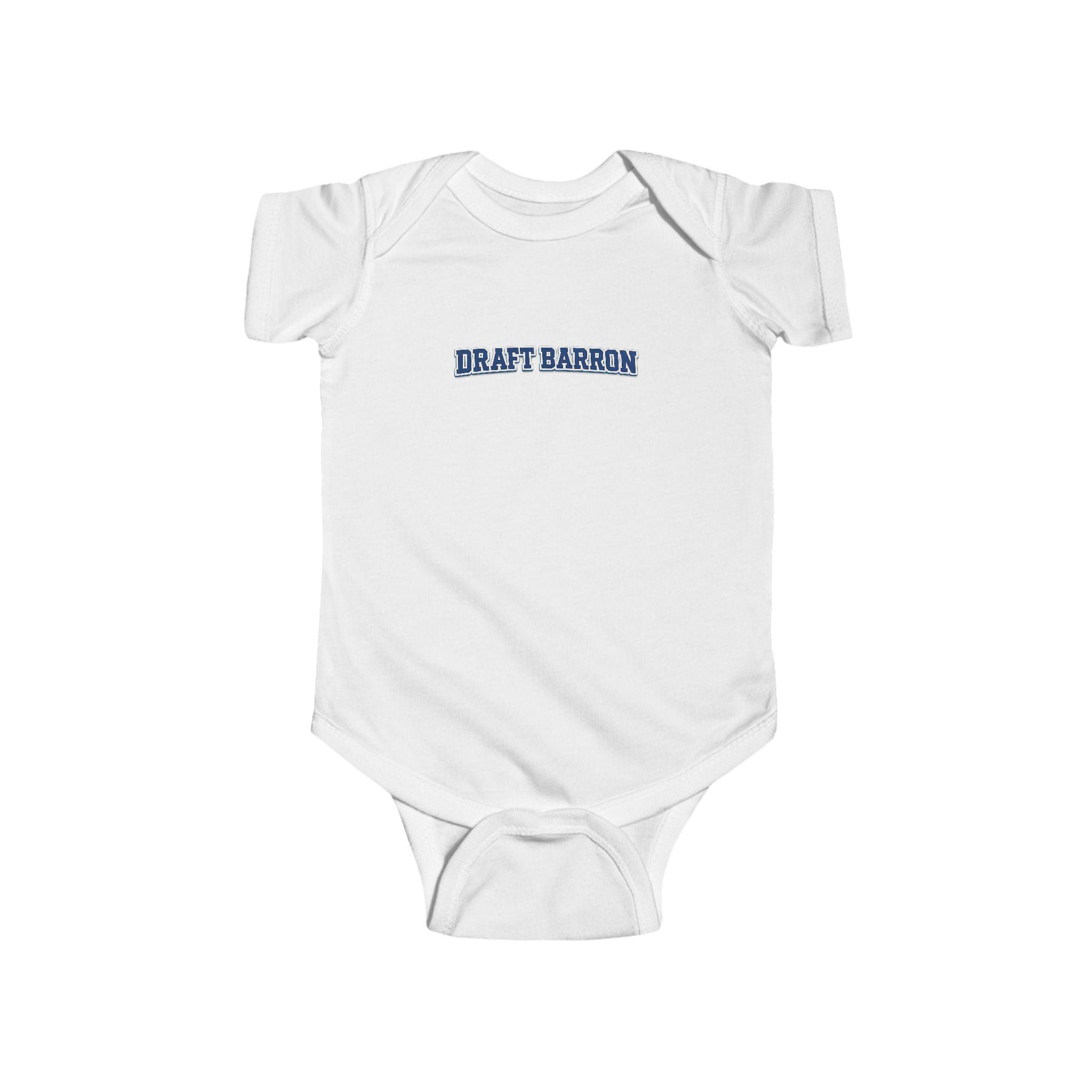 Draft Baron bodysuit Infant Bodysuit | baby onesie with blue varsity text