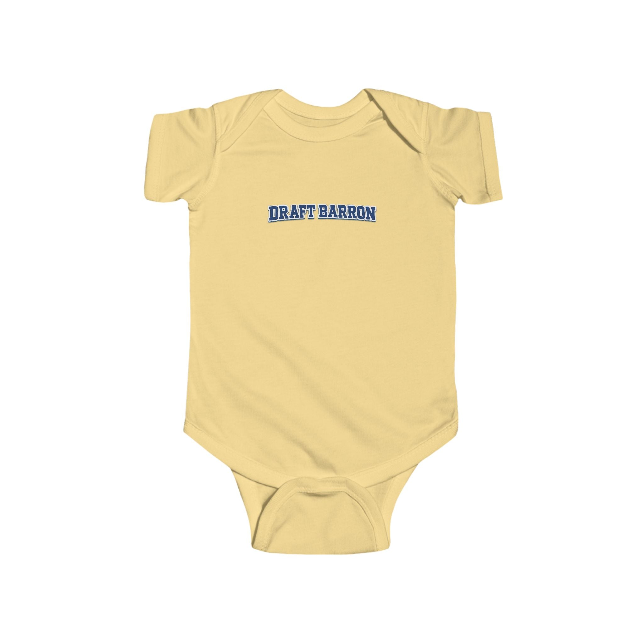 Draft Baron bodysuit Infant Bodysuit | baby onesie with blue varsity text