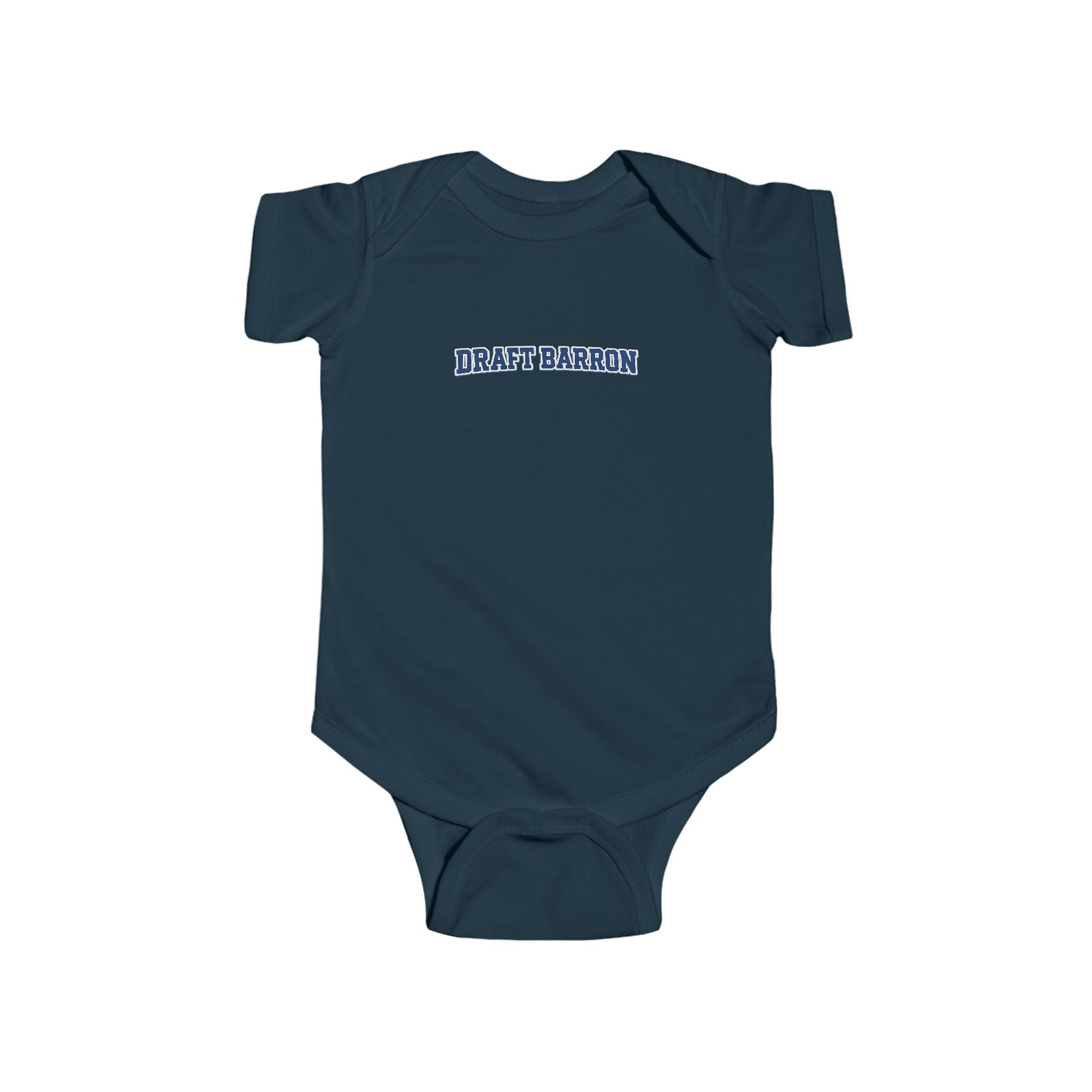 Draft Baron bodysuit Infant Bodysuit | baby onesie with blue varsity text