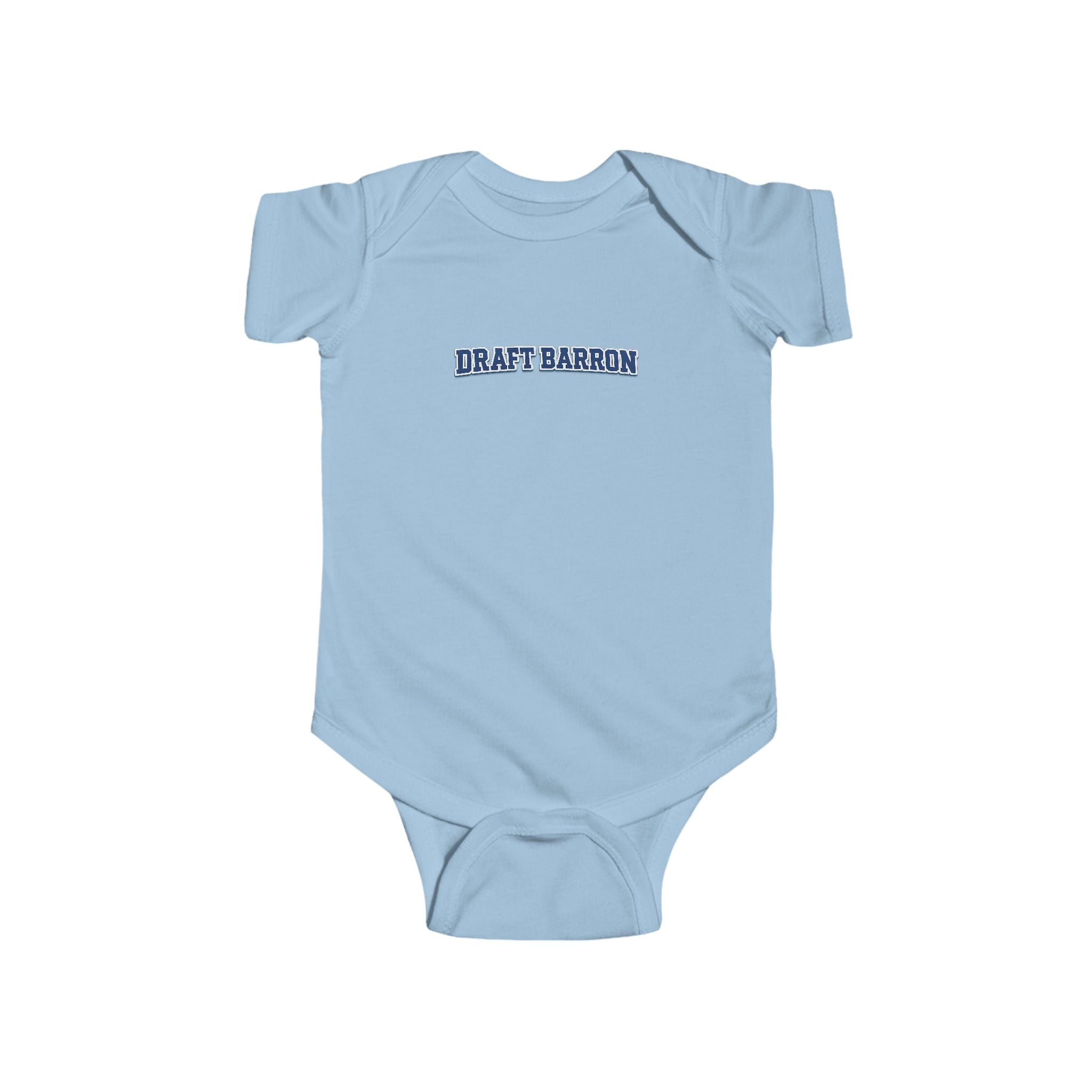 Draft Baron bodysuit Infant Bodysuit | baby onesie with blue varsity text