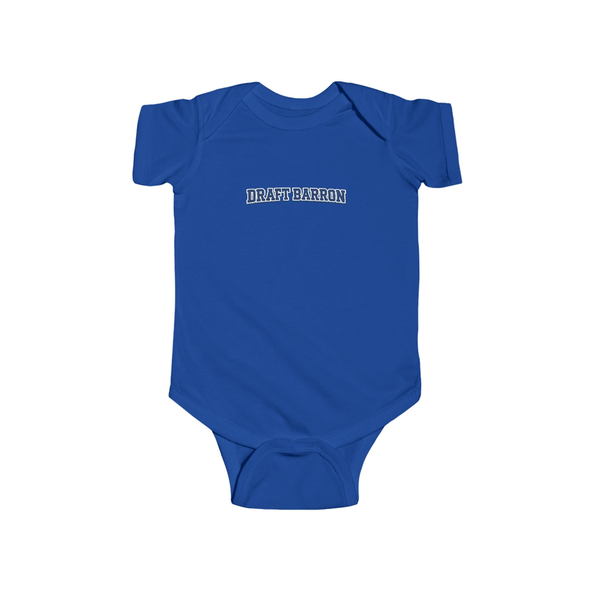 Draft Baron bodysuit Infant Bodysuit | baby onesie with blue varsity text