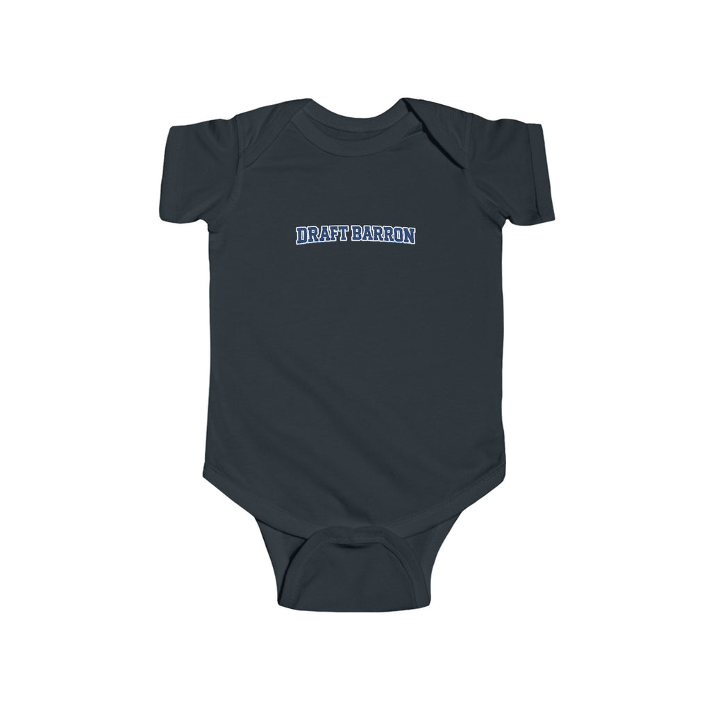 Draft Baron bodysuit Infant Bodysuit | baby onesie with blue varsity text