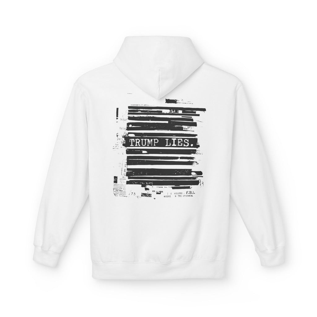Redacted Document 'TRUMP LIES' Hoodie | Political Statement, Black Ink Print