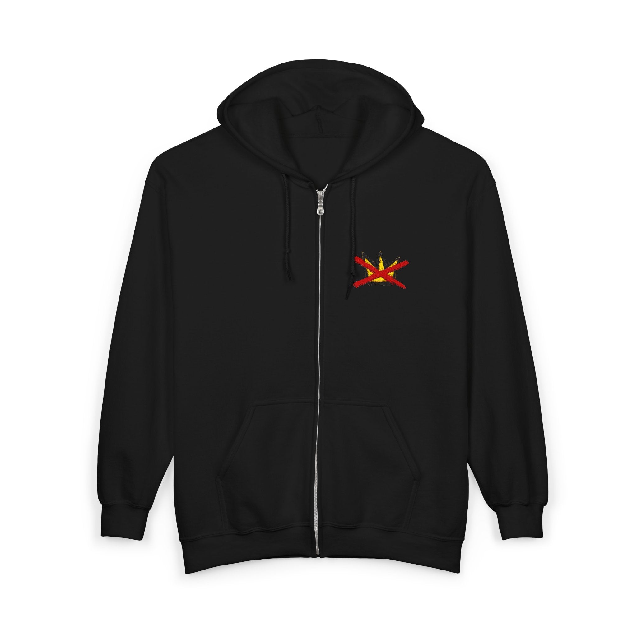 No Kings Embroidered Zip Hoodie | Hand-drawn Full Zip Hooded Sweatshirt