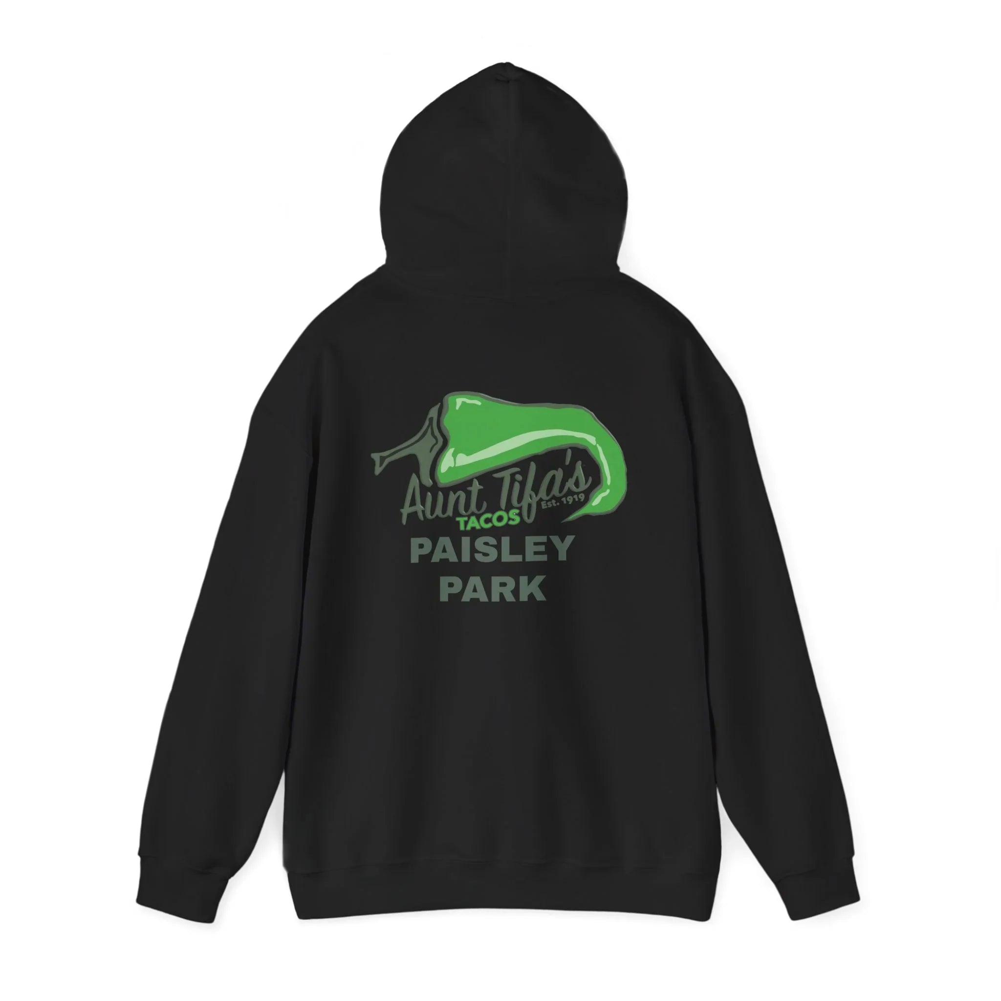 Black hoodie with green chili pepper graphic and anti-establishment protest design