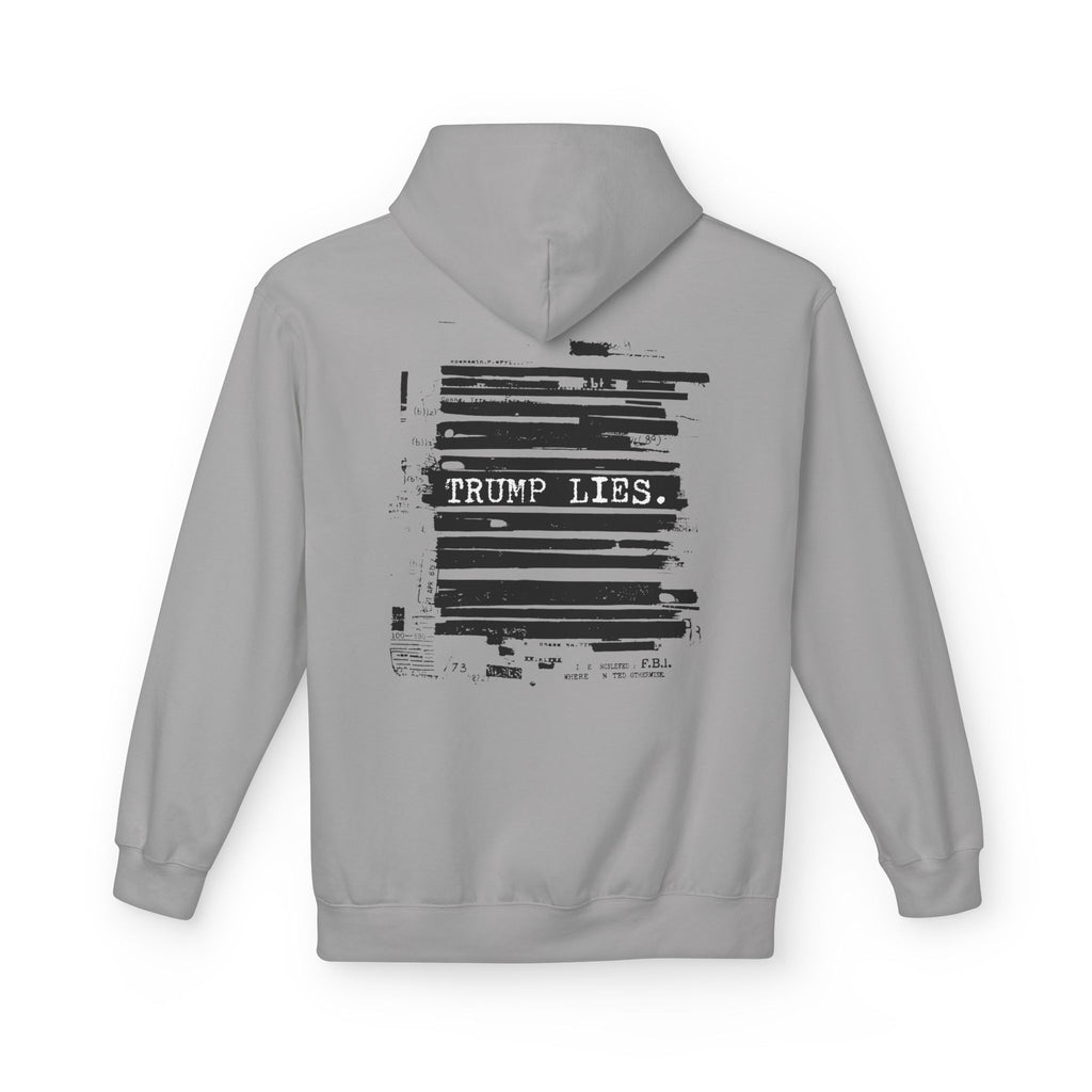 Redacted Document 'TRUMP LIES' Hoodie | Political Statement, Black Ink Print