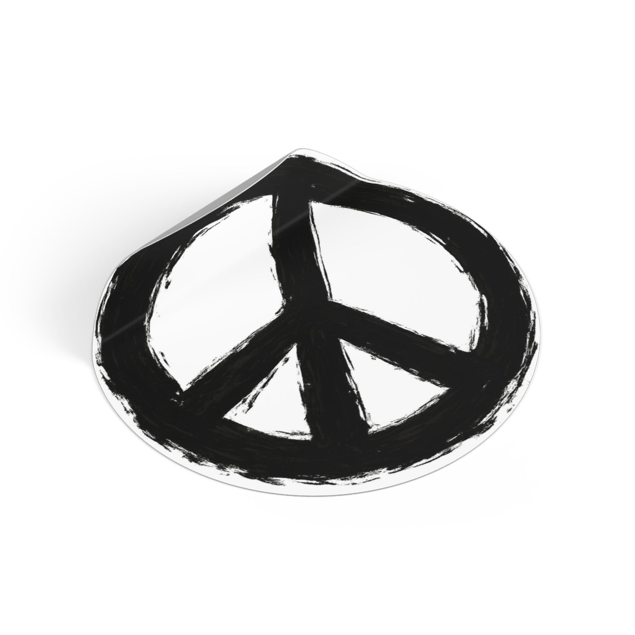Hand-Painted Peace Symbol Round Vinyl Sticker | Black Brushstroke Peace Sign