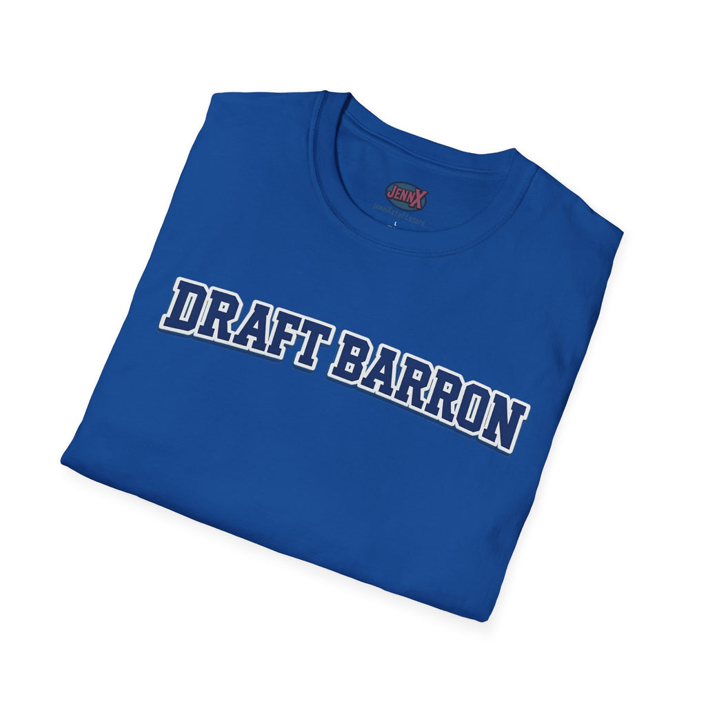 Draft Barron T-Shirt | Collegiate Block Text, White Tee