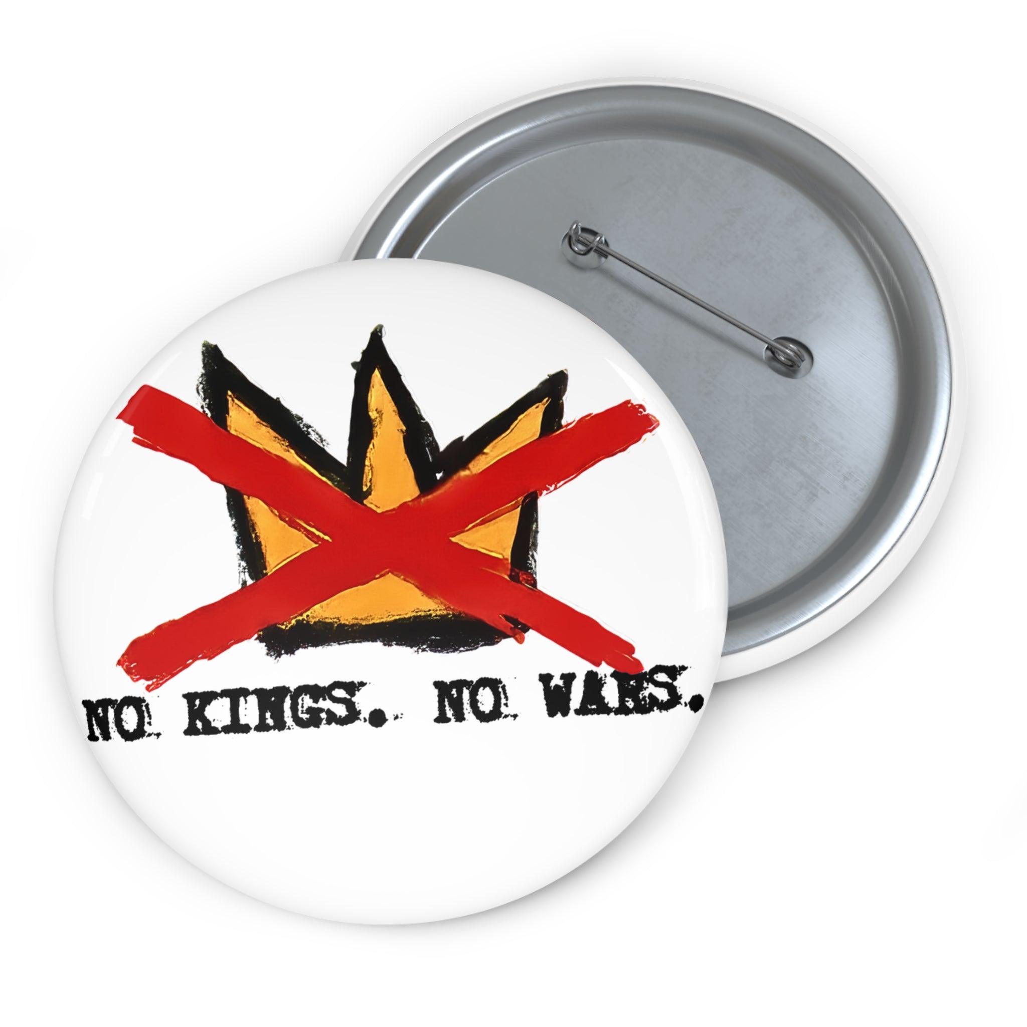No Kings No Wars pin button | Anarchist crown design, 1.25" round