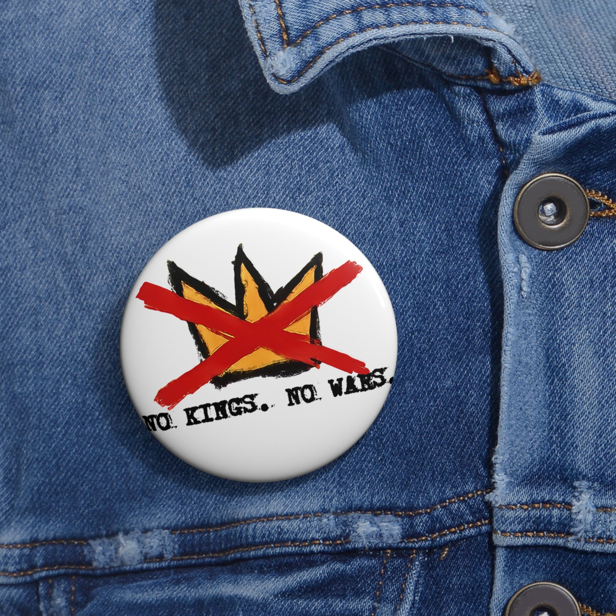 No Kings No Wars pin button | Anarchist crown design, 1.25" round