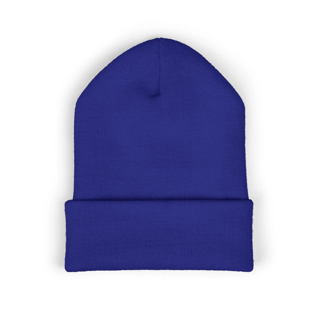 Plain royal blue knit protest beanie hat for activist statement style