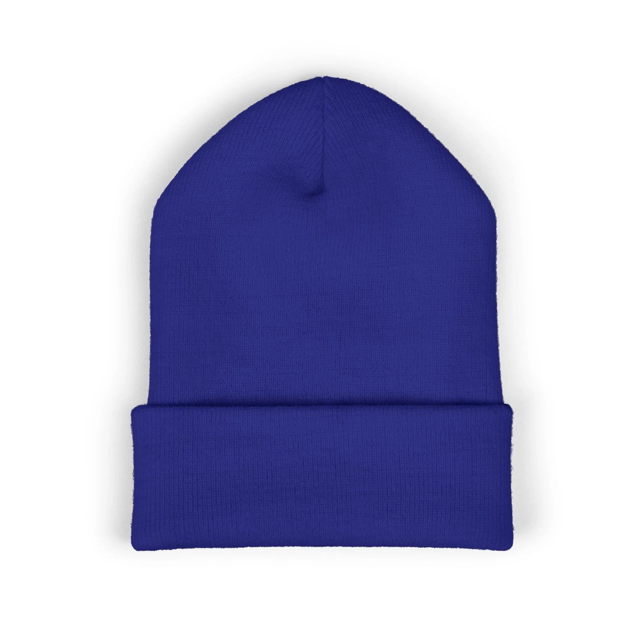 Plain royal blue knit protest beanie hat for activist statement style