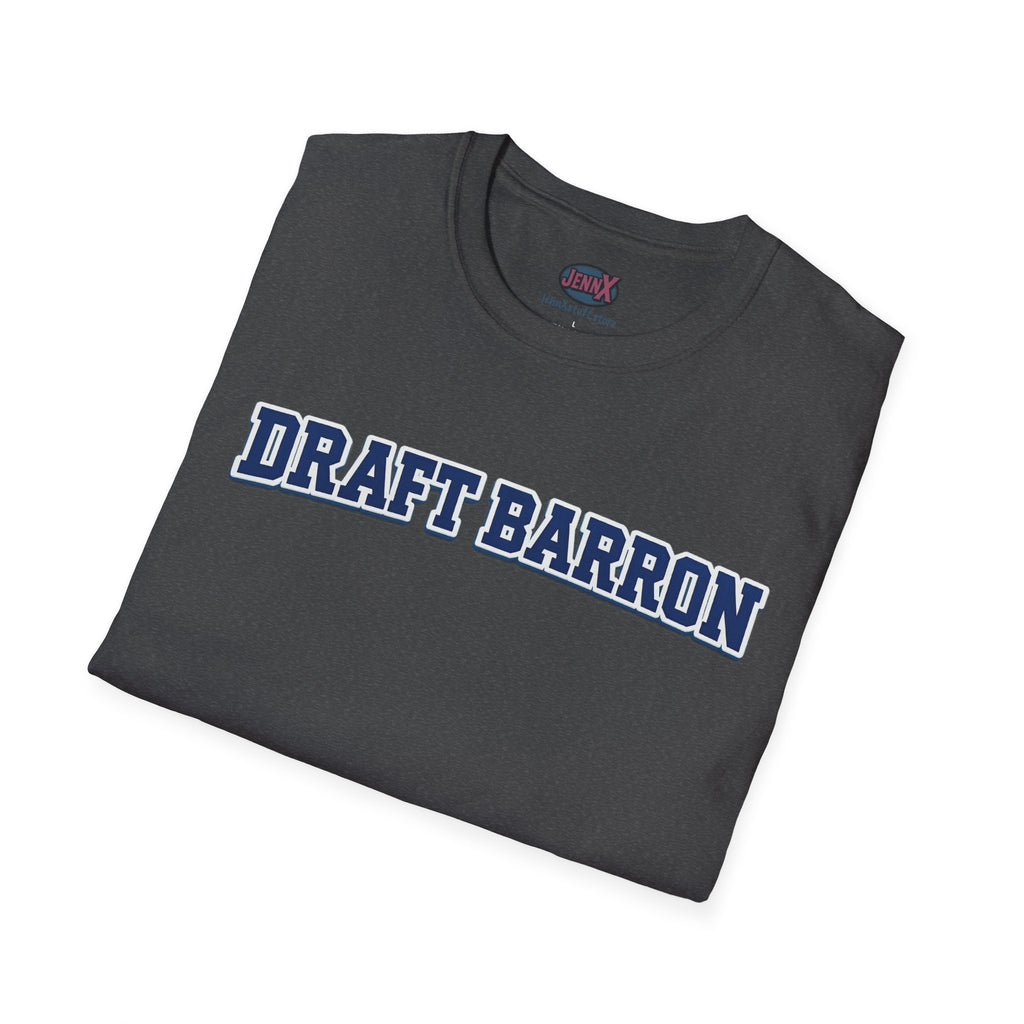 Draft Barron T-Shirt | Collegiate Block Text, White Tee