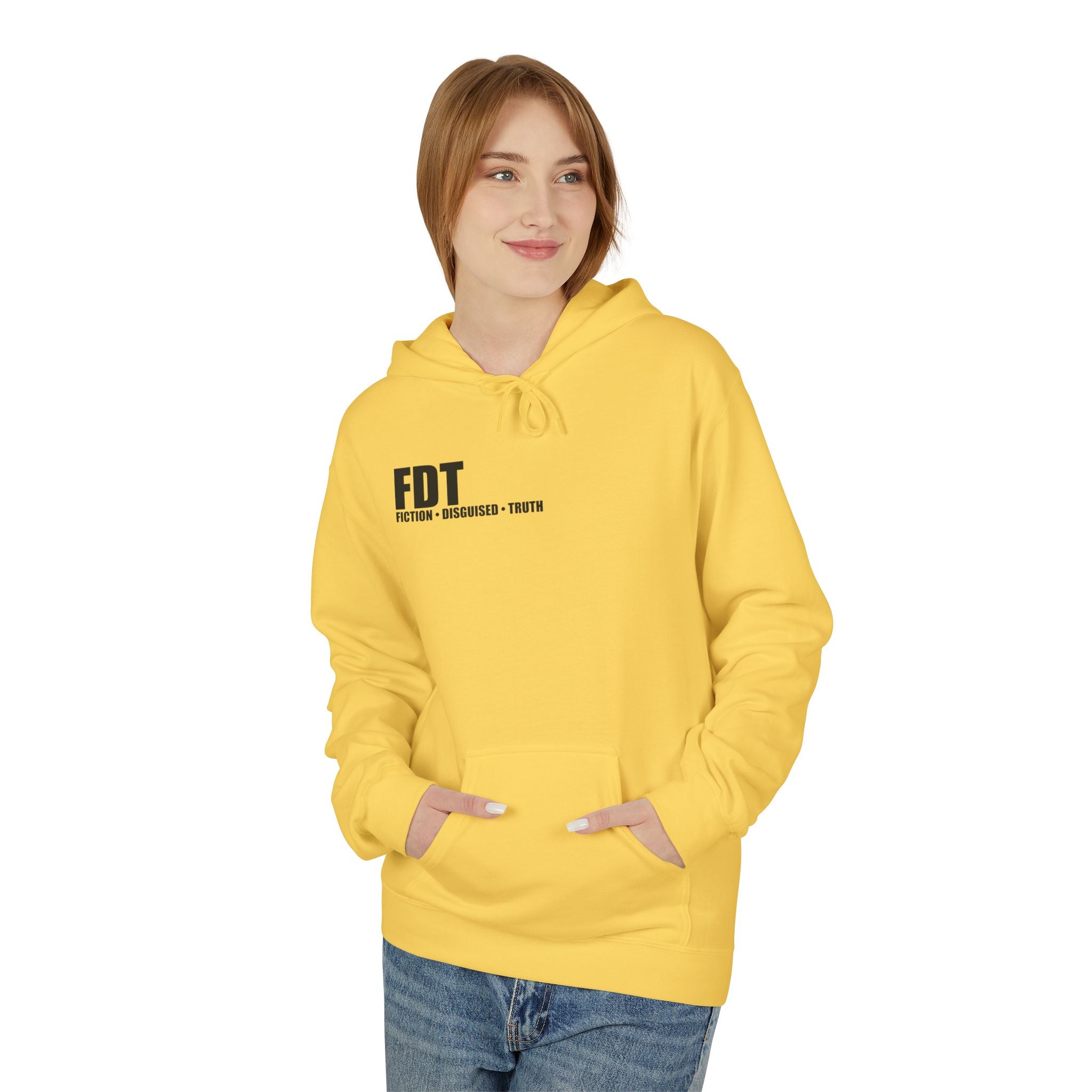 FDT minimalist text Hoodie | Small chest logo, white pullover