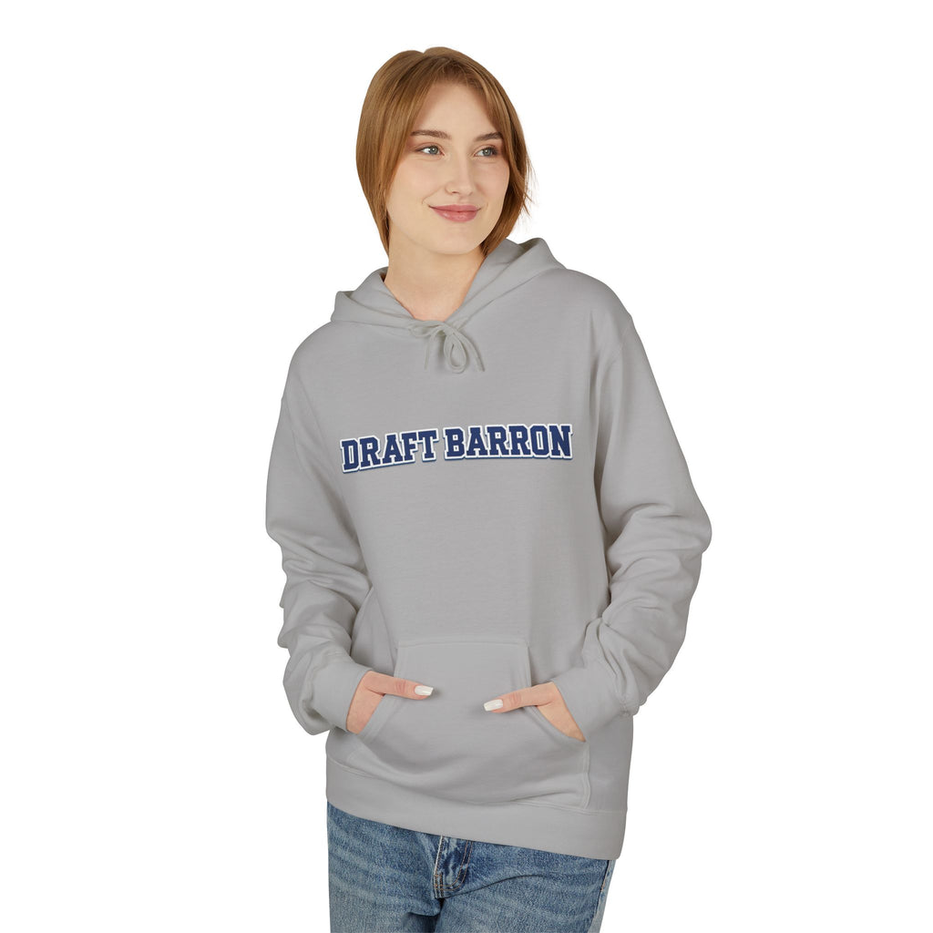 Draft Barron Hoodie | Collegiate Text Logo, White Pullover
