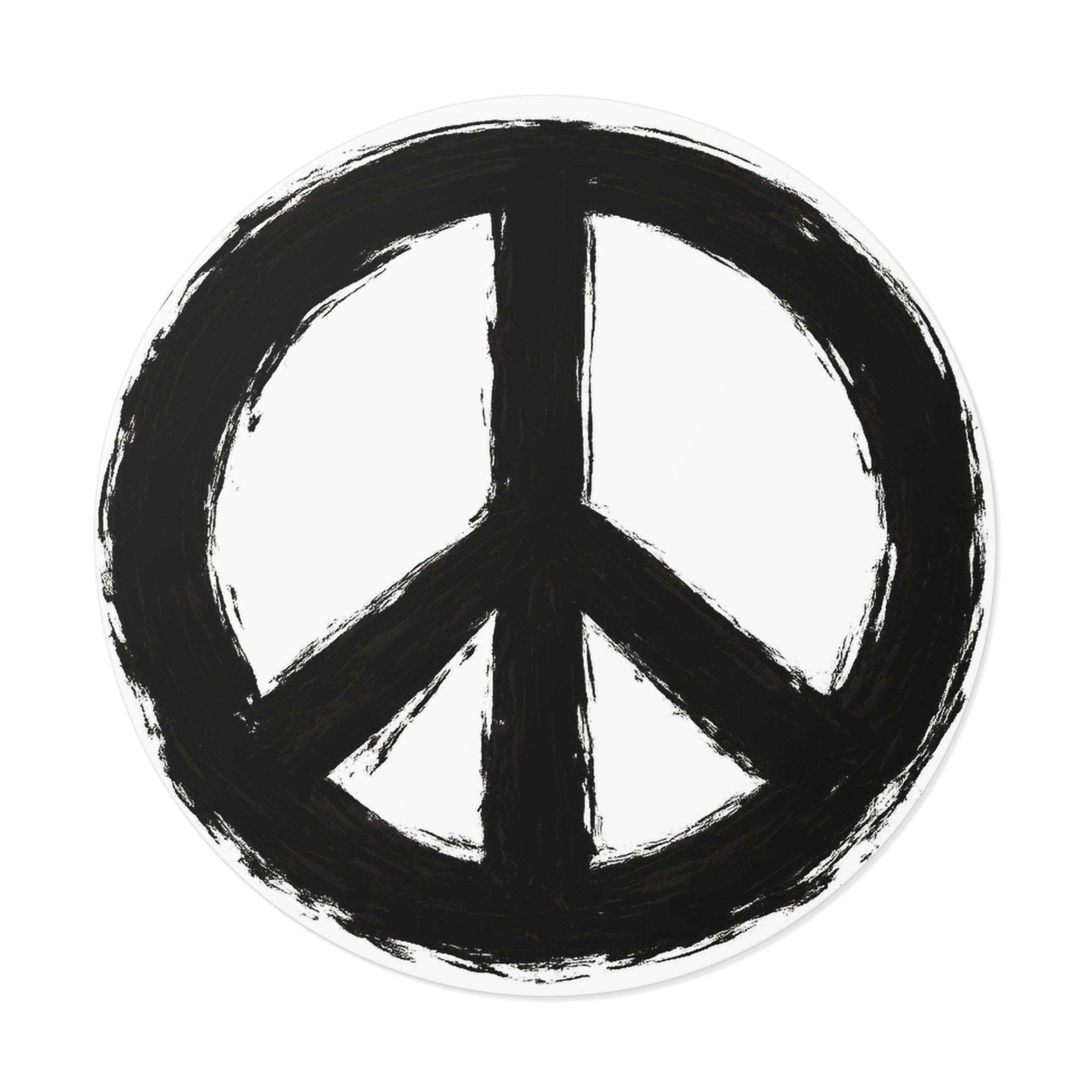 Hand-Painted Peace Symbol Round Vinyl Sticker | Black Brushstroke Peace Sign