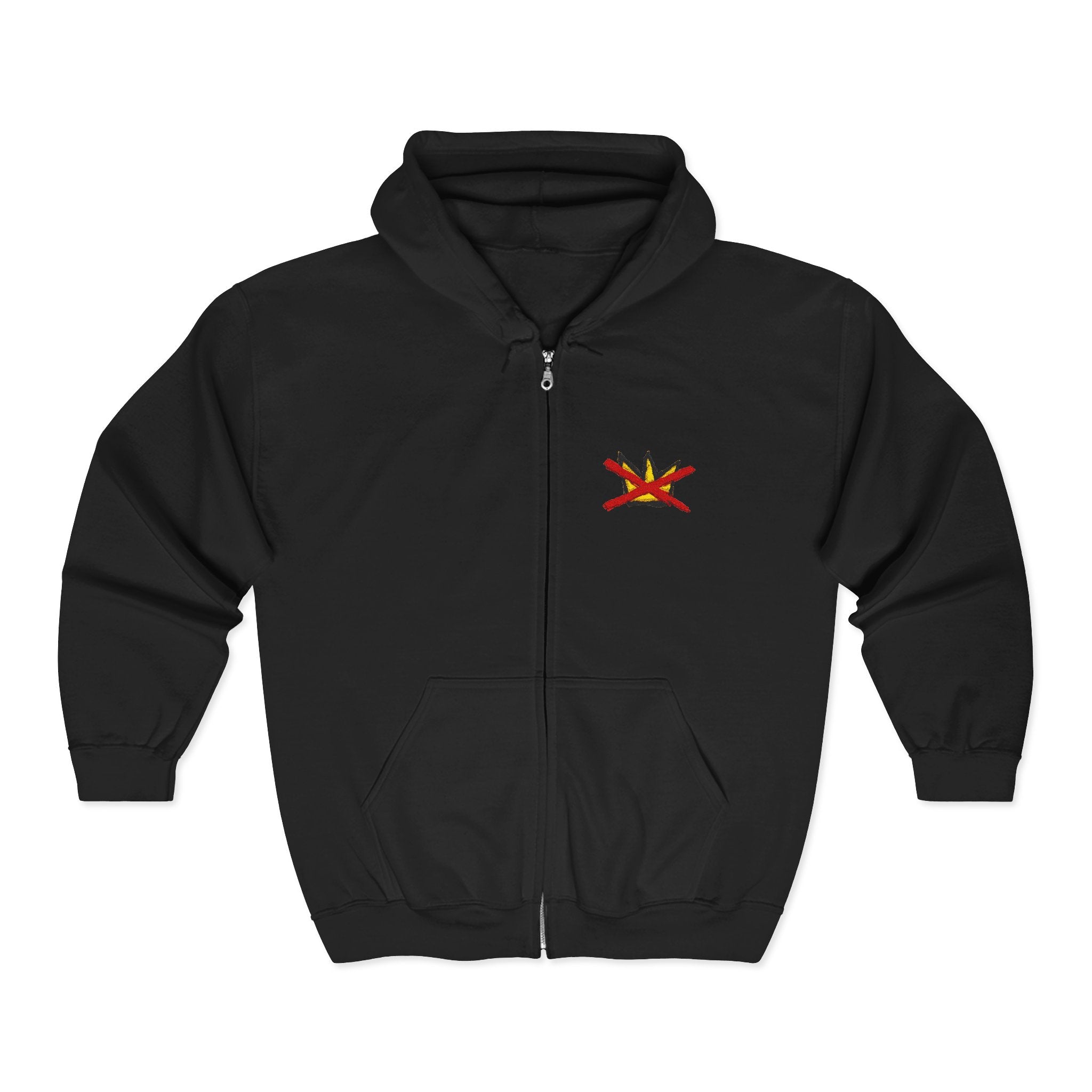 No Kings Embroidered Zip Hoodie | Hand-drawn Full Zip Hooded Sweatshirt