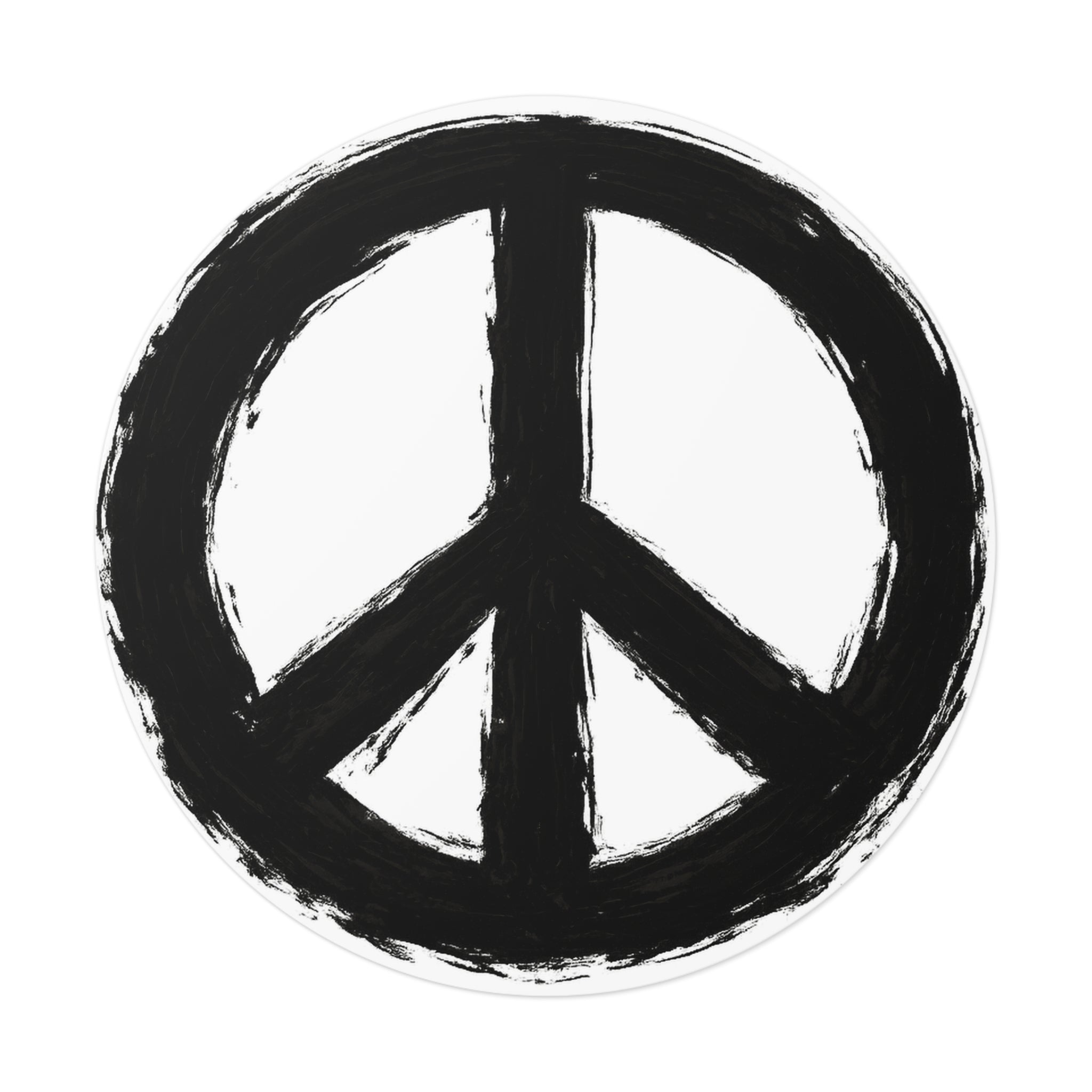 Hand-Painted Peace Symbol Round Vinyl Sticker | Black Brushstroke Peace Sign
