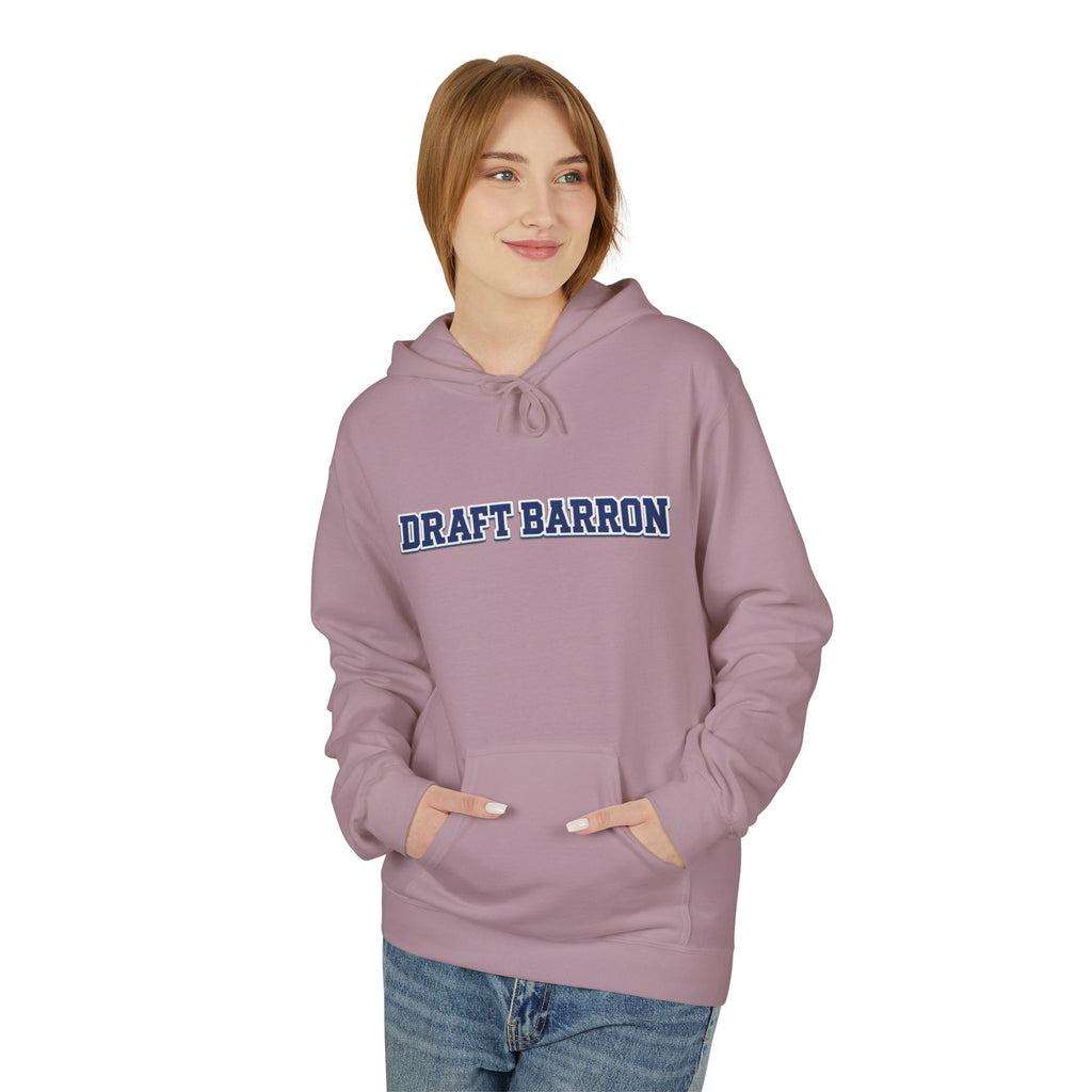 Draft Barron Hoodie | Collegiate Text Logo, White Pullover