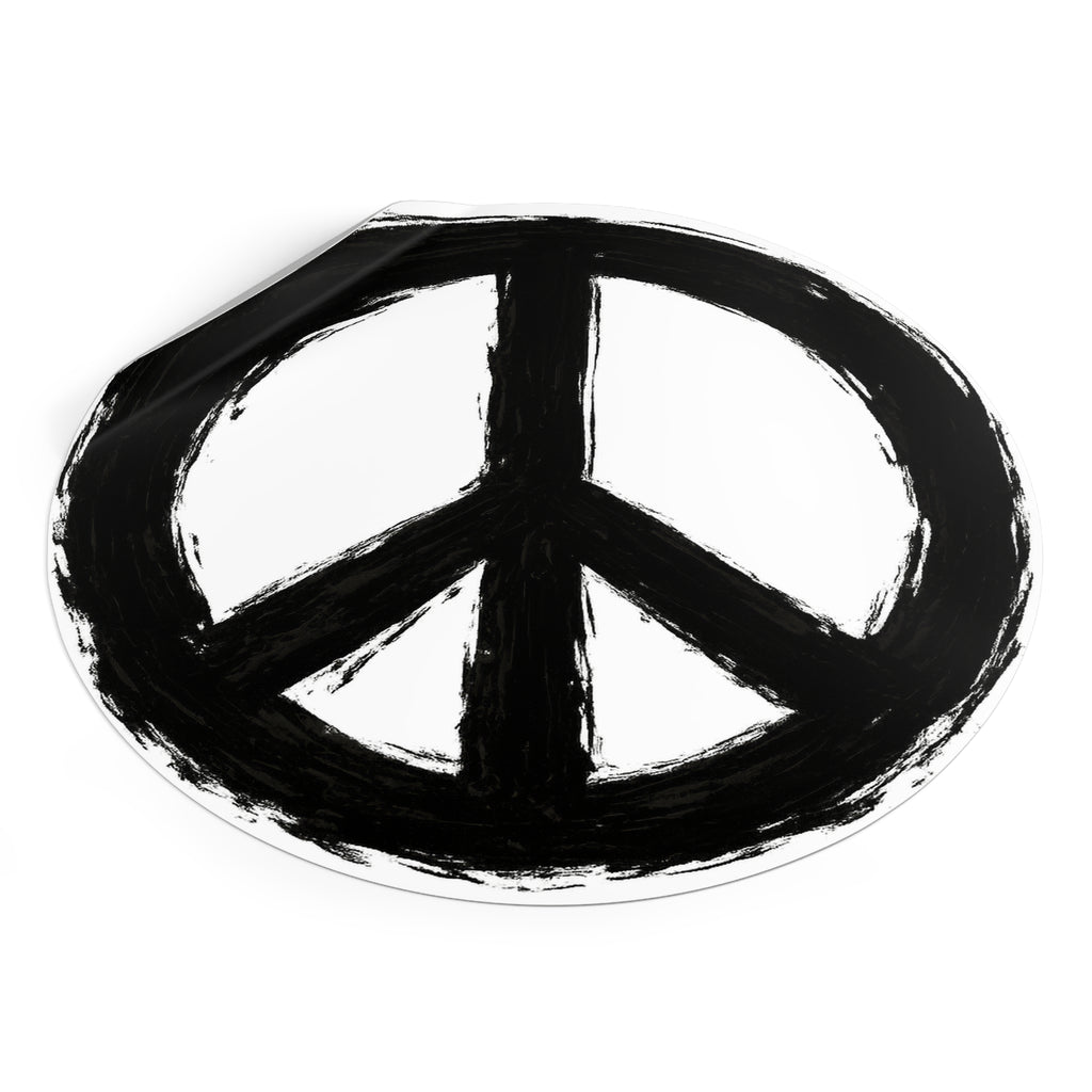 Hand-Painted Peace Symbol Round Vinyl Sticker | Black Brushstroke Peace Sign