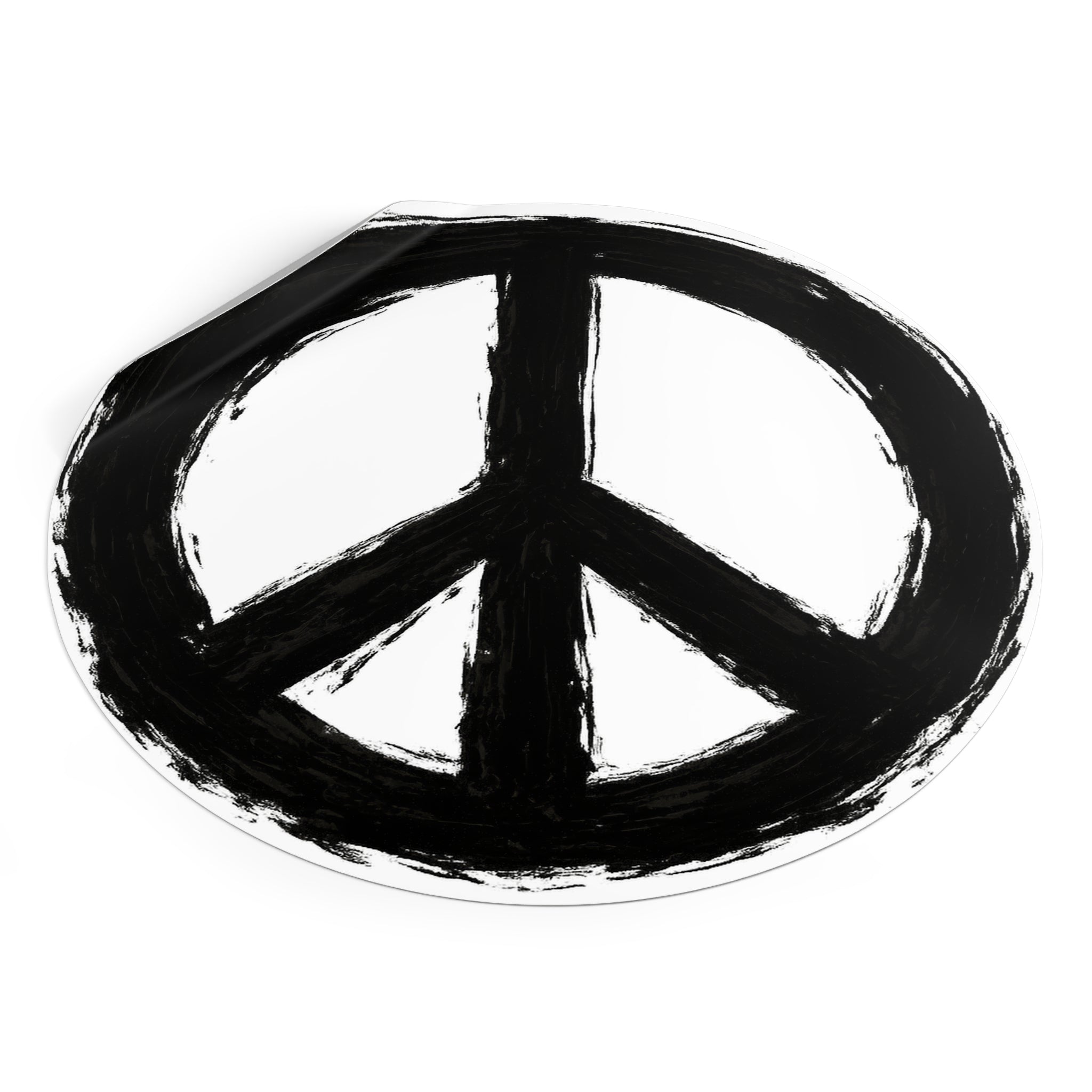 Hand-Painted Peace Symbol Round Vinyl Sticker | Black Brushstroke Peace Sign