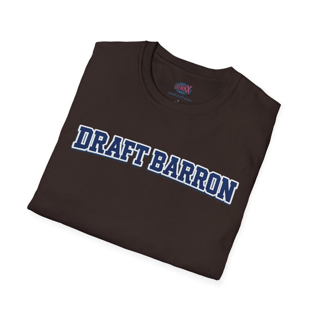 Draft Barron T-Shirt | Collegiate Block Text, White Tee