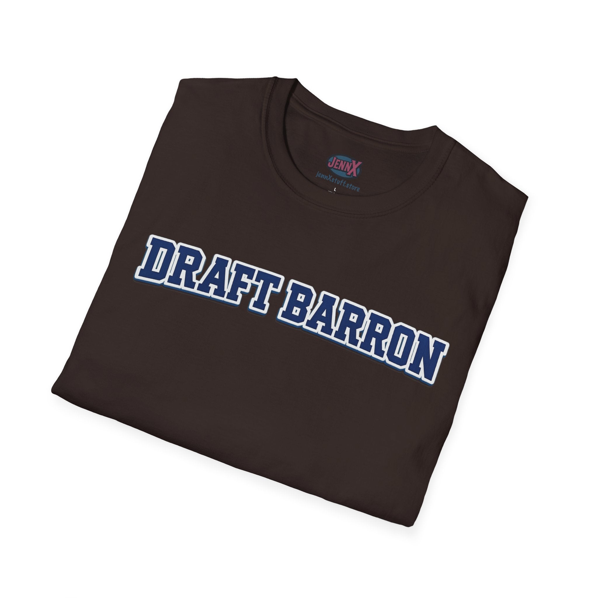 Draft Barron T-Shirt | Collegiate Block Text, White Tee