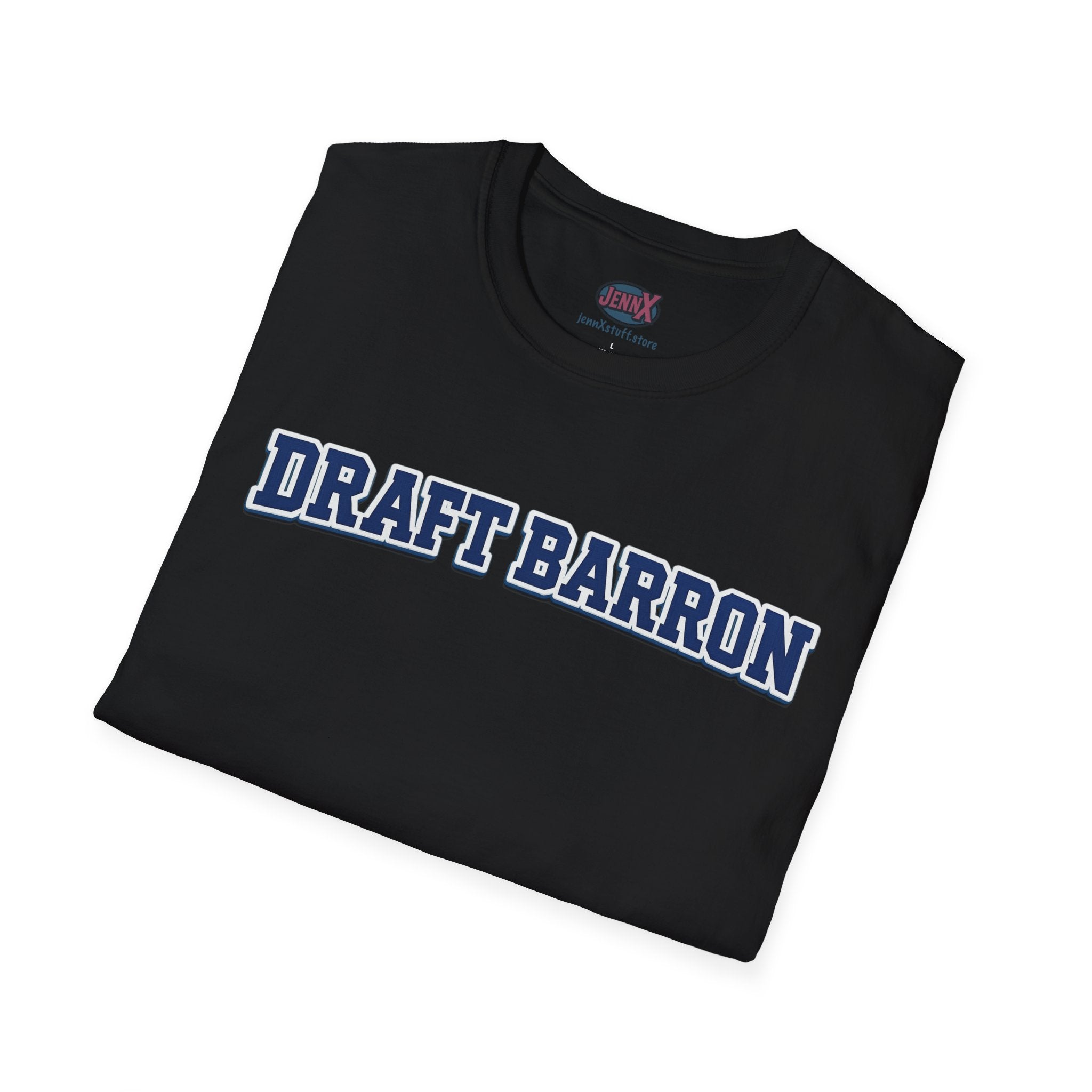 Draft Barron T-Shirt | Collegiate Block Text, White Tee