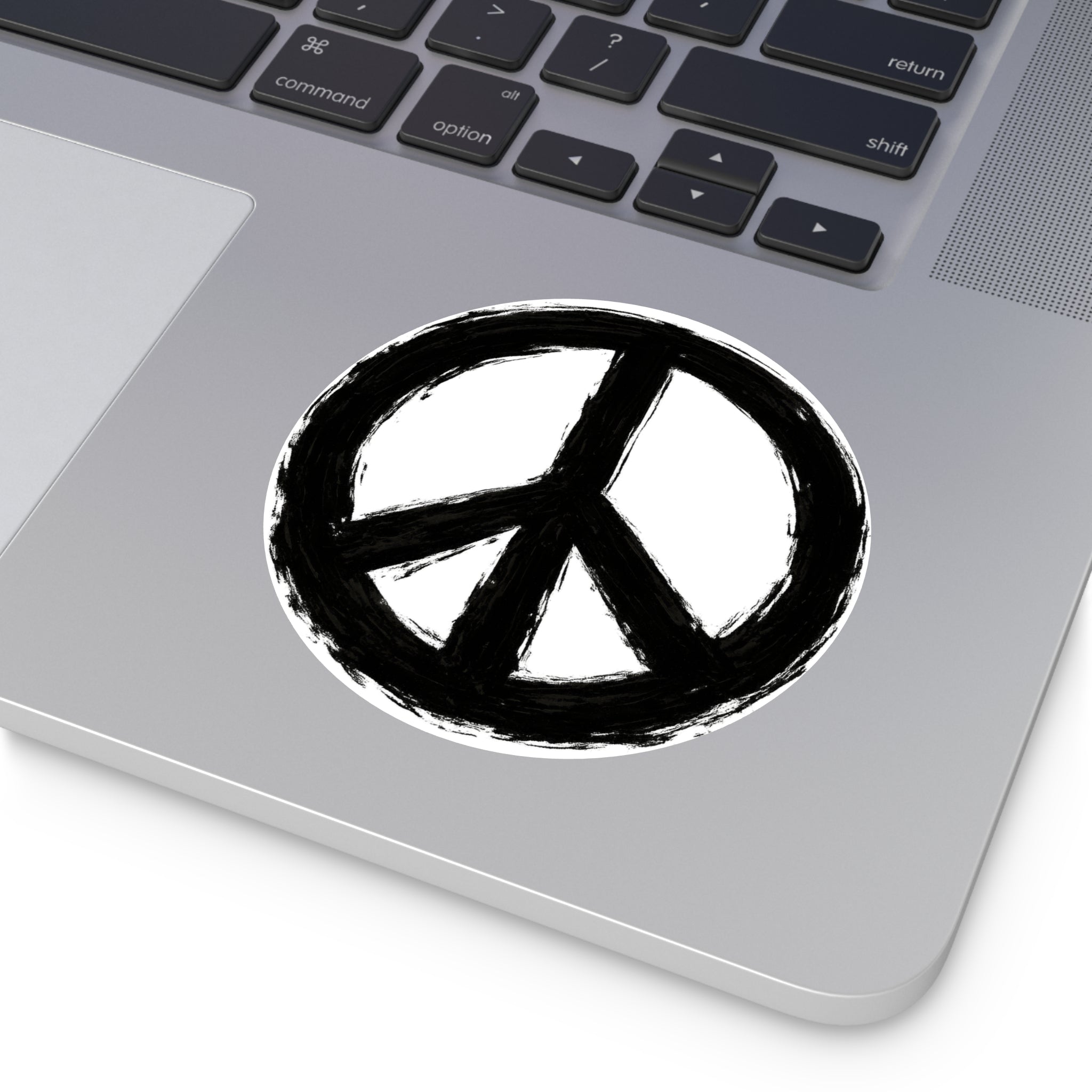 Hand-Painted Peace Symbol Round Vinyl Sticker | Black Brushstroke Peace Sign